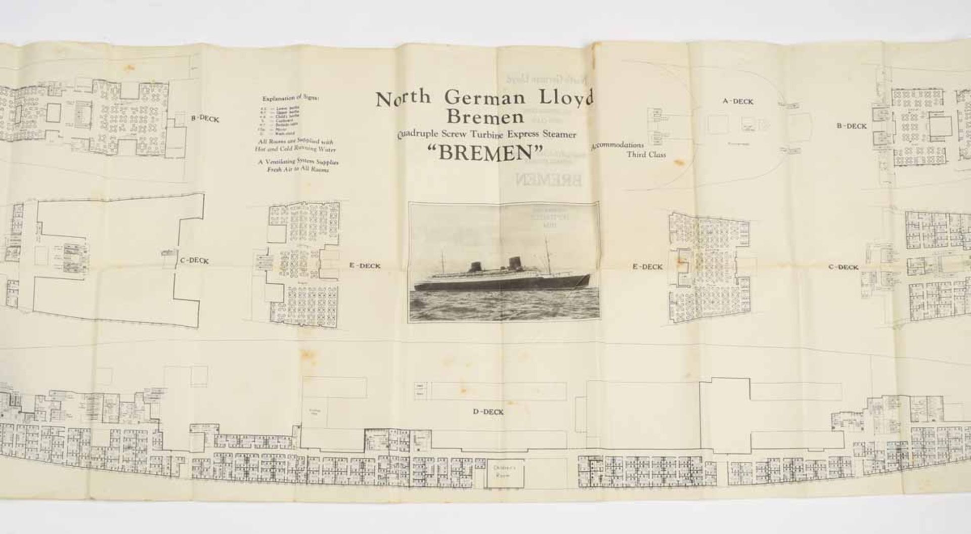 Lloyd-Deckplan und Karte 1 x Deckplan des Turbinen-Schnelldampfers Bremen, Reprint-Ausgabe (" - Bild 3 aus 3