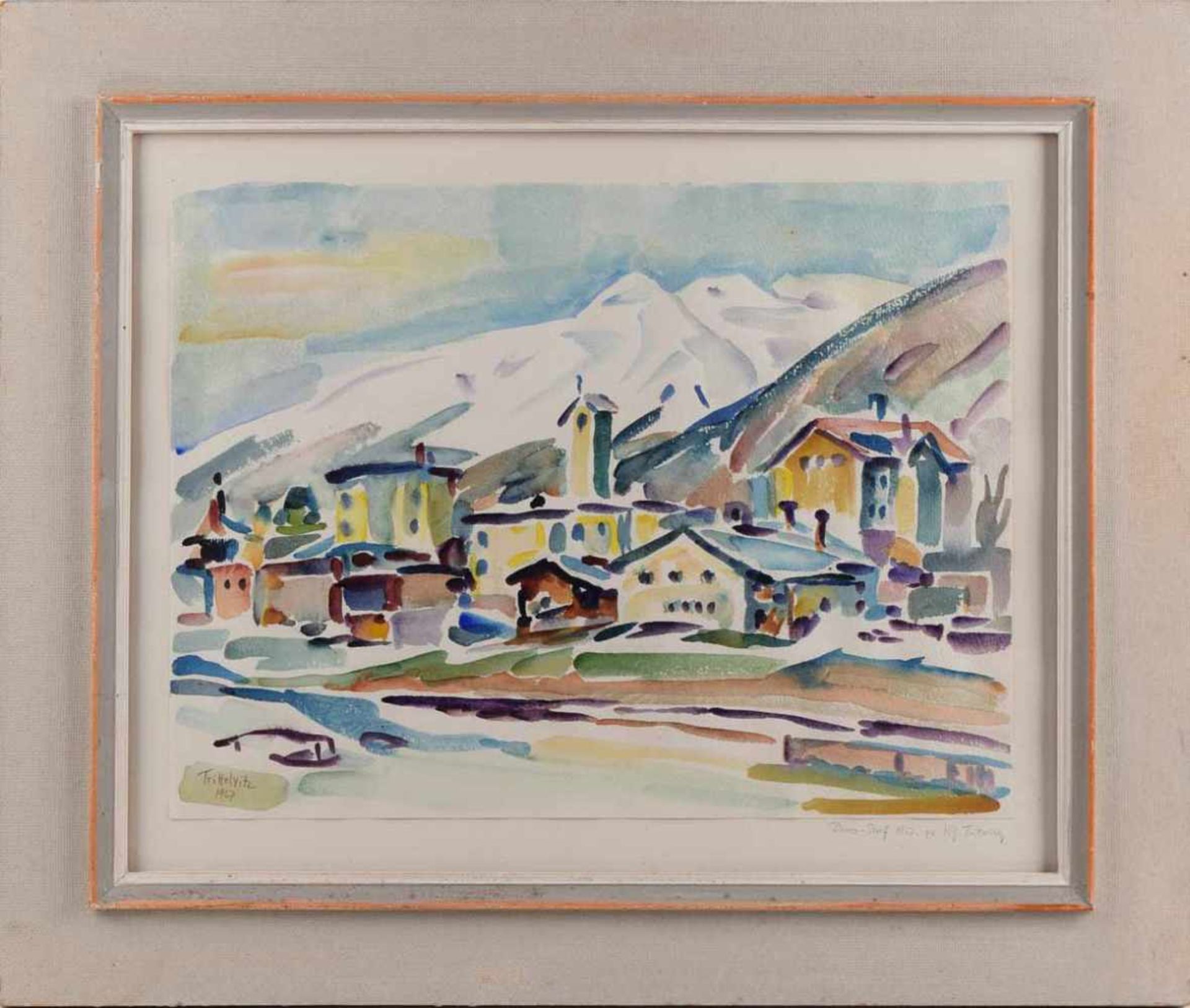 Trittelvitz, K.G. Aquarell, Blick auf Davos, links unten in Blei signiert und datiert 1967, unten - Bild 3 aus 4