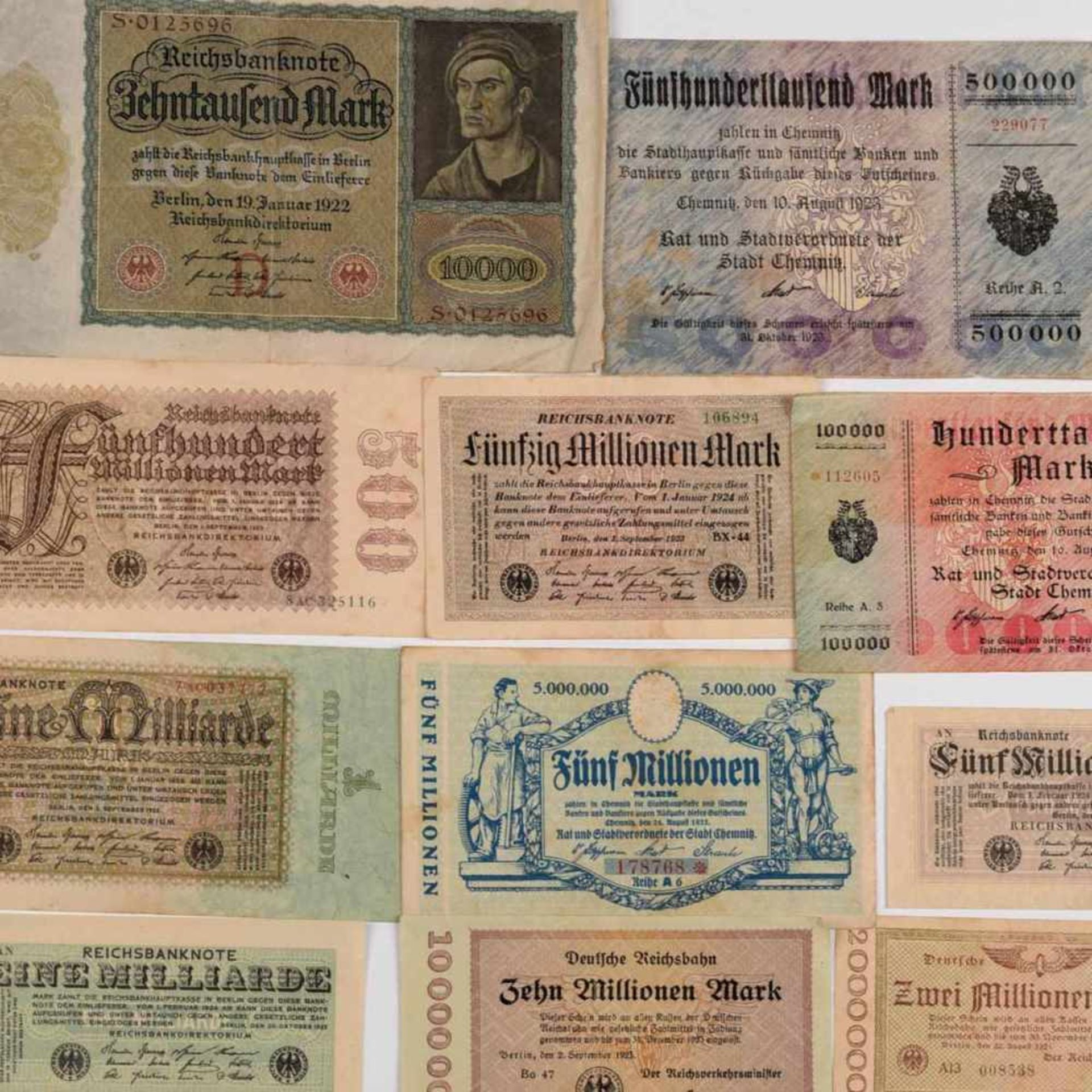 Konvolut Papiergeld insg. wohl an die 80 Stück, dabei u.a.: 1 x 100 Millionen Mark Deutsche