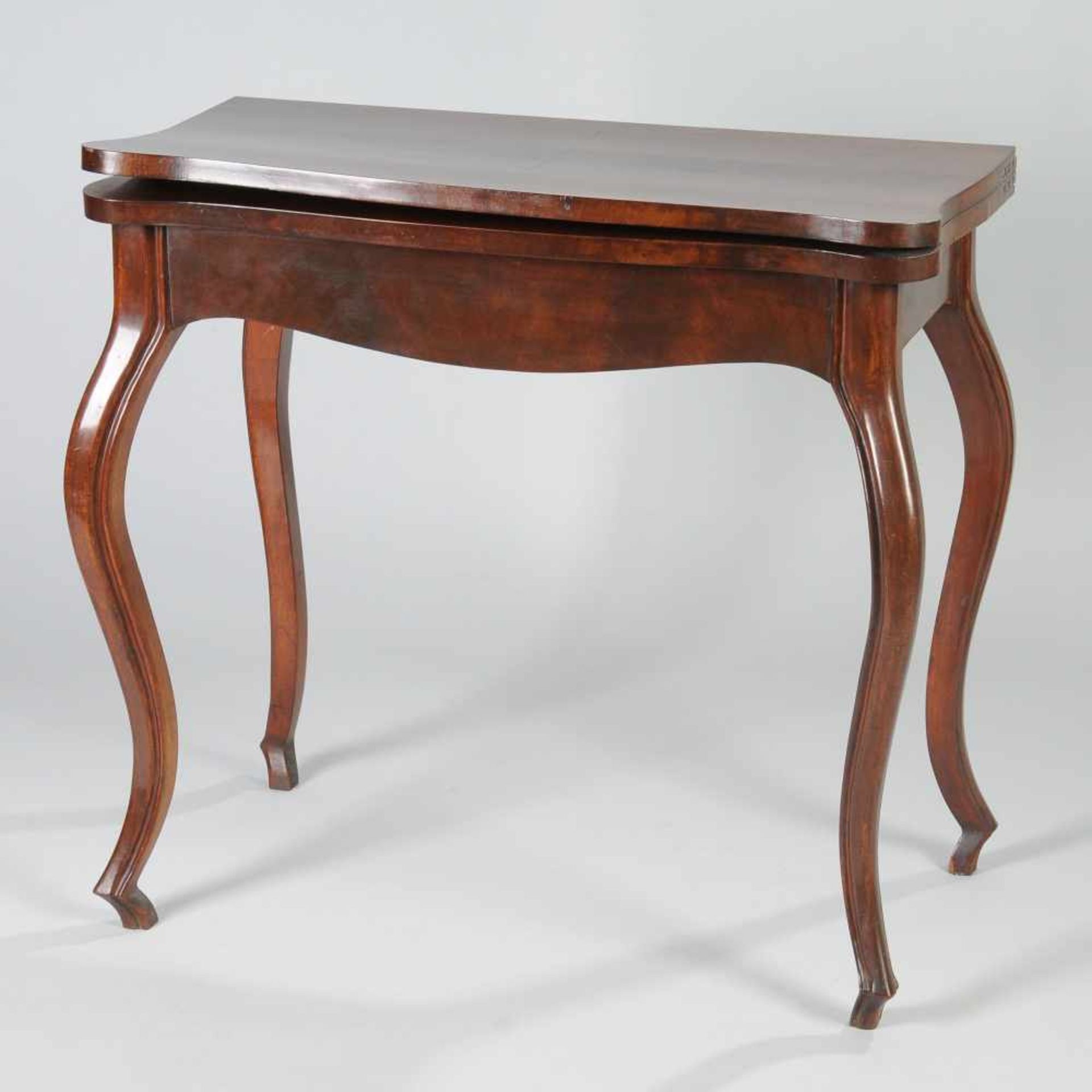 Louis-Philippe-Spieltisch Mahagoni, schlanke geschweifte Beine, Zarge mit Kasten, dreh- und - Bild 2 aus 5