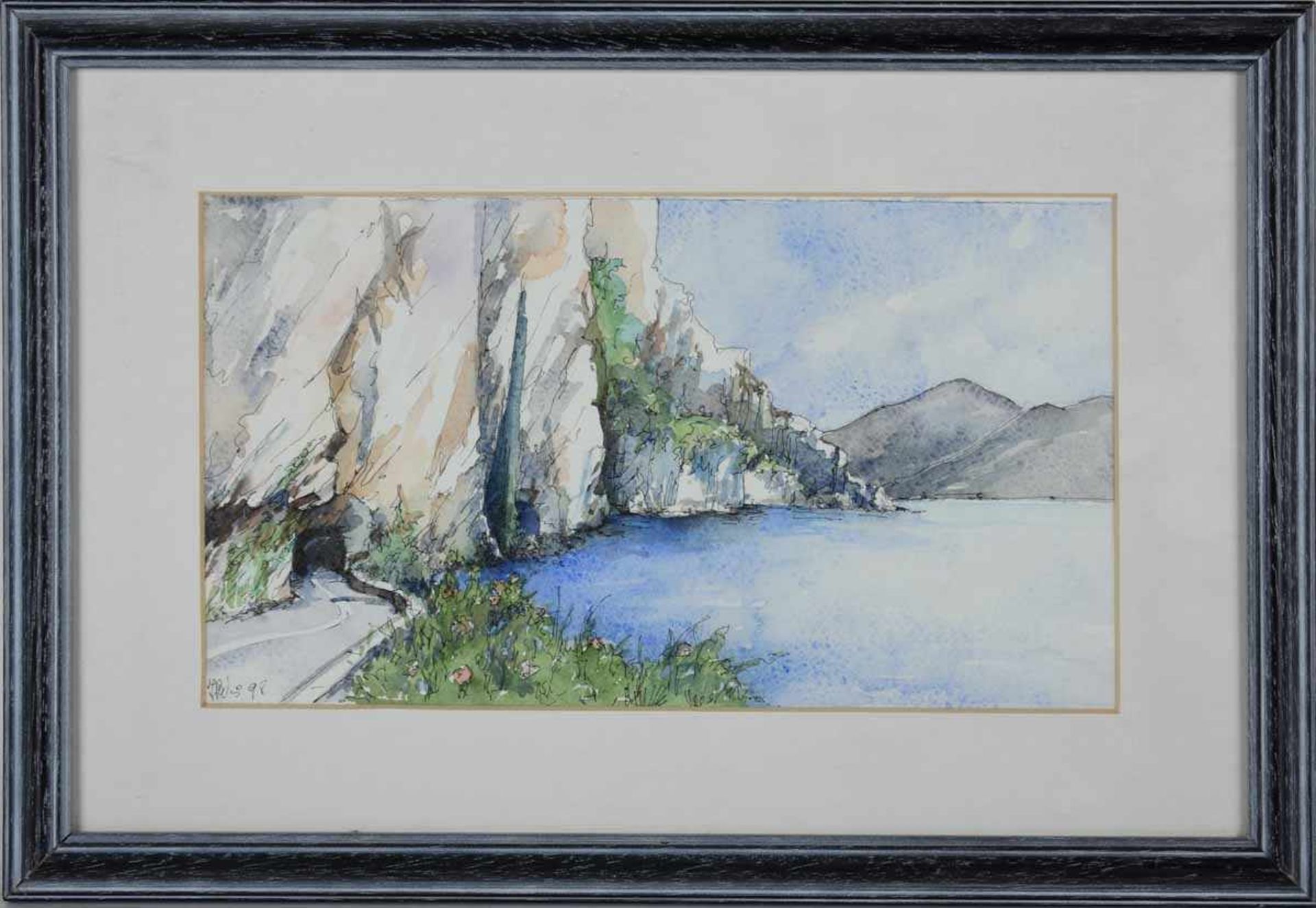 Versini, Jacqueline Aquarell und Feder, vier verschiedene Ansichten um den Gardasee, signiert, je im - Bild 6 aus 6