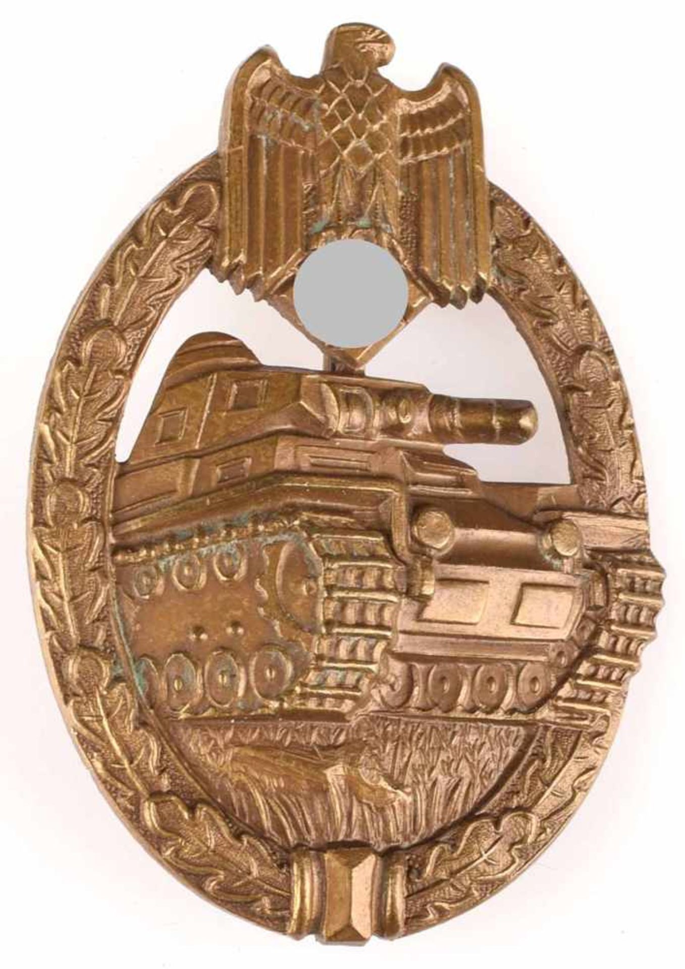 Kampfabzeichen III. Reich Panzerkampfabzeichen ohne Einsatzzahl, Stufe Bronze, wohl Buntmetall - Bild 2 aus 3