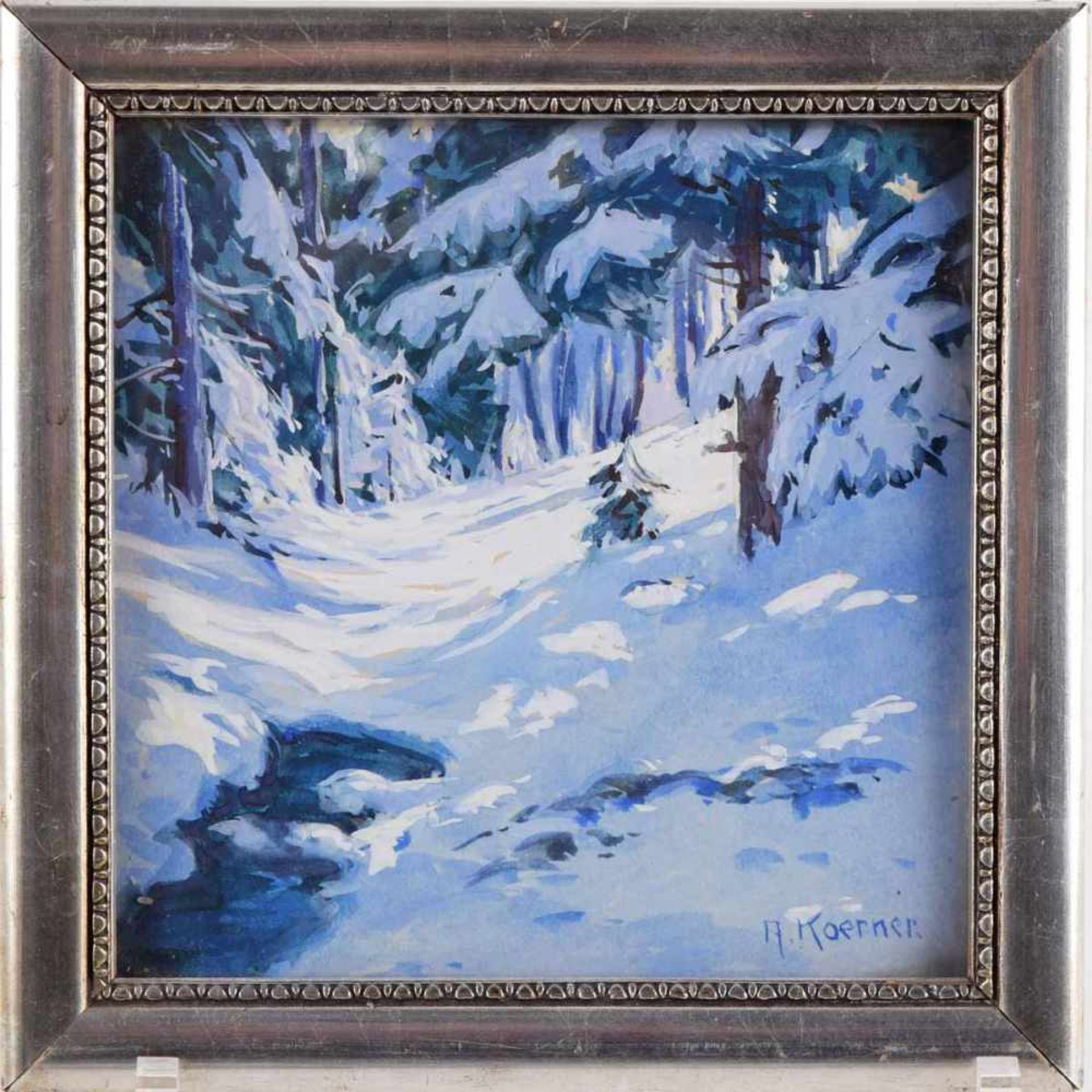 Koerner, A. Aquarell, zwei Winterlandschaften, rechts unten signiert, hinter Glas gerahmt, je ca. - Bild 3 aus 4