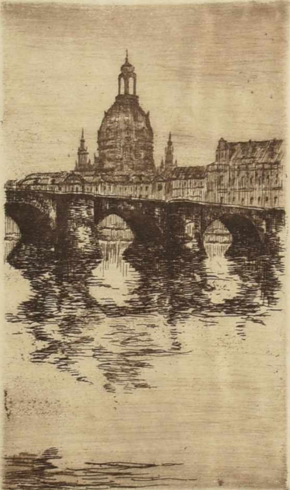 Herzing, Minni (1883 Frankfurt/Main - 1968 Karl-Marx-Stadt) Radierung, "Augustusbrücke Dresden", - Bild 2 aus 4
