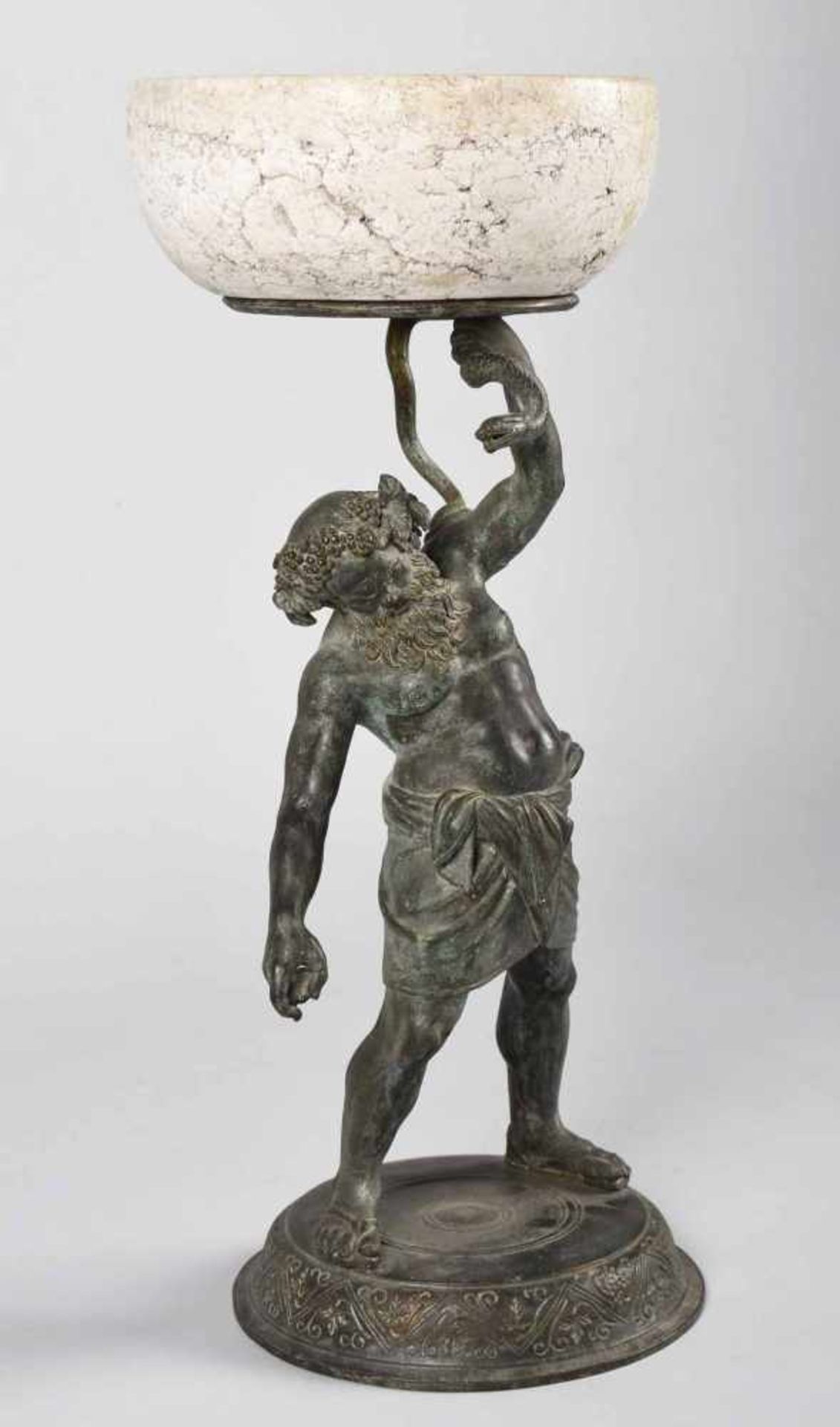Zierfigur nach Michele Amodio Bronze, in Schwarzbraun patiniert, bärtiger Bacchus mit Hüfttuch und - Bild 3 aus 4