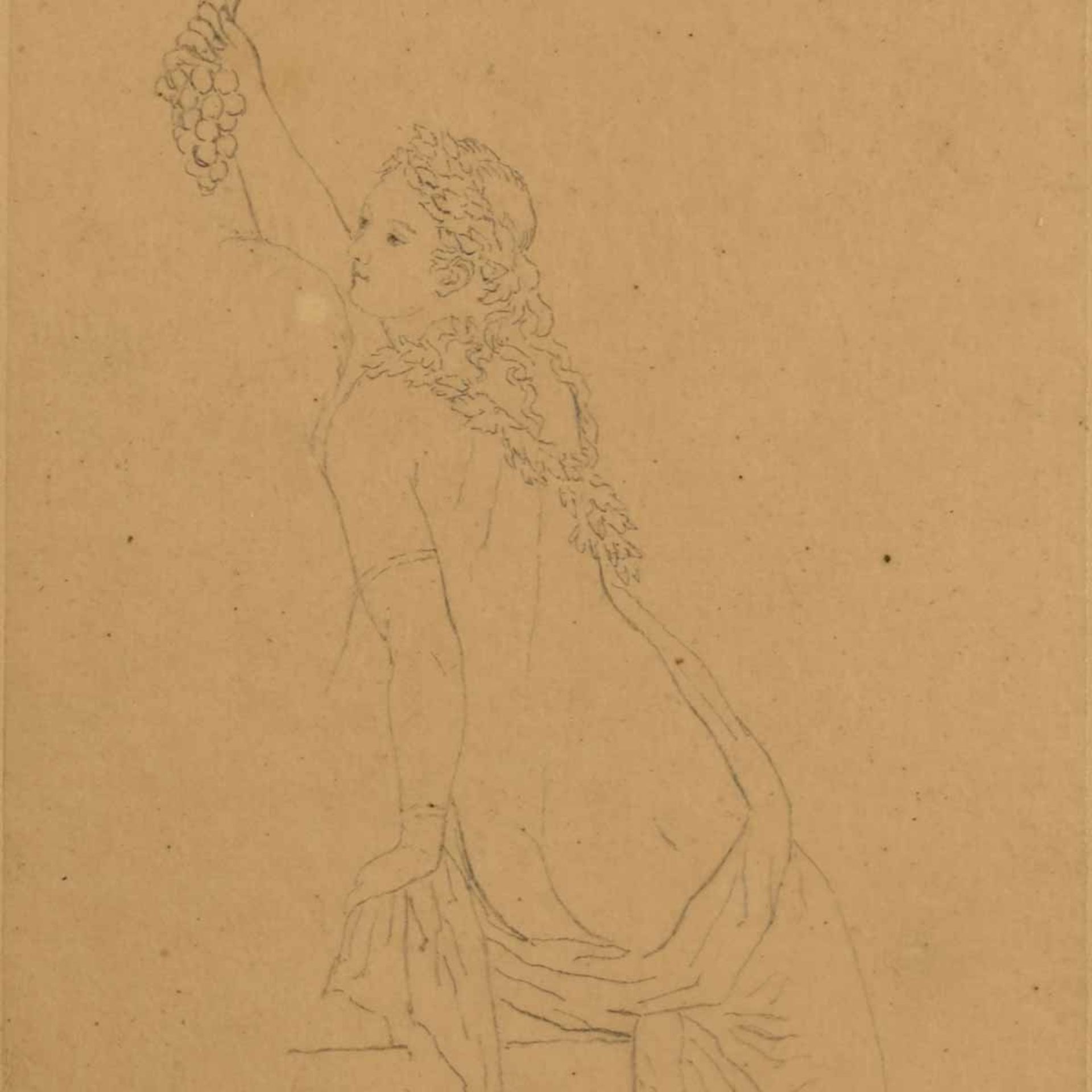Unbekannter Zeichner des Klassizismus Blei auf feinem Transparentpapier, Bacchantin, Rückenansicht