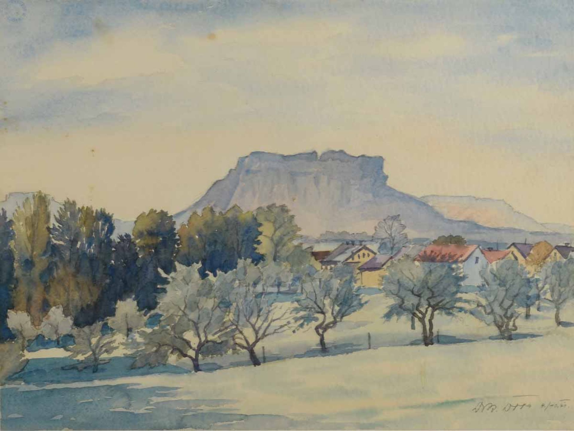 Otto Aquarell, Ansicht des Liliensteins, rechts unten signiert und datiert (19)41, hinter Glas - Bild 2 aus 4