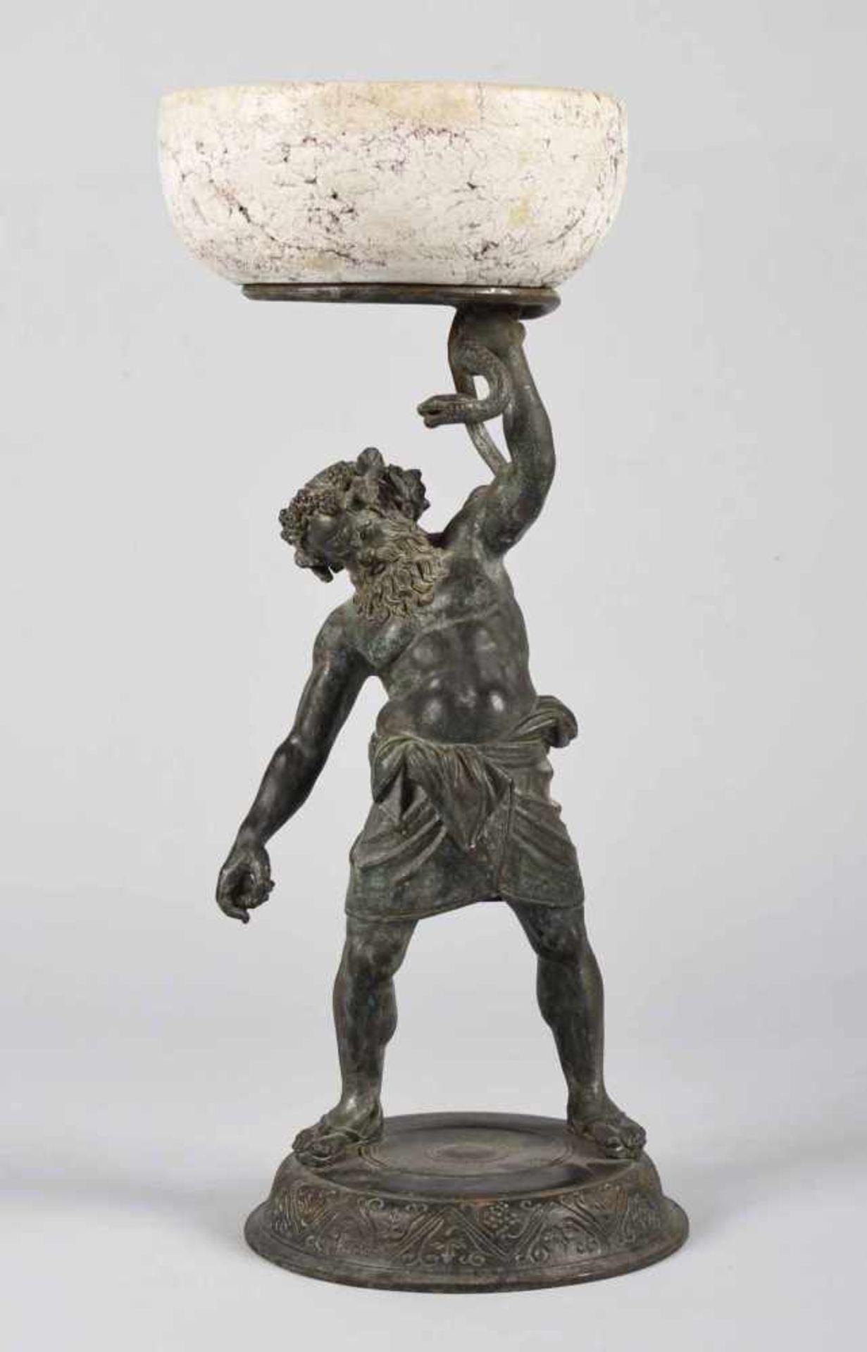 Zierfigur nach Michele Amodio Bronze, in Schwarzbraun patiniert, bärtiger Bacchus mit Hüfttuch und - Bild 2 aus 4
