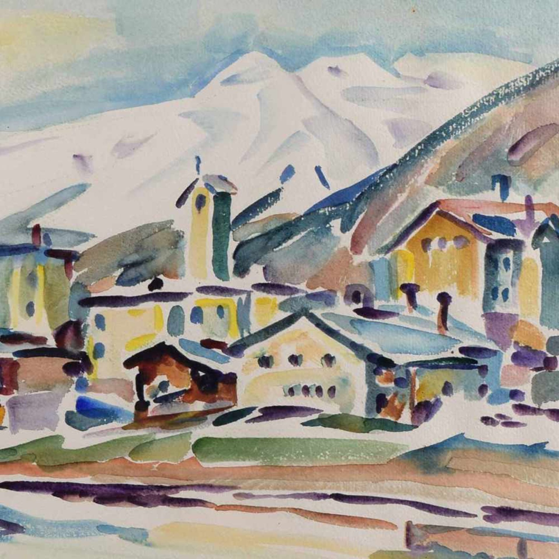 Trittelvitz, K.G. Aquarell, Blick auf Davos, links unten in Blei signiert und datiert 1967, unten