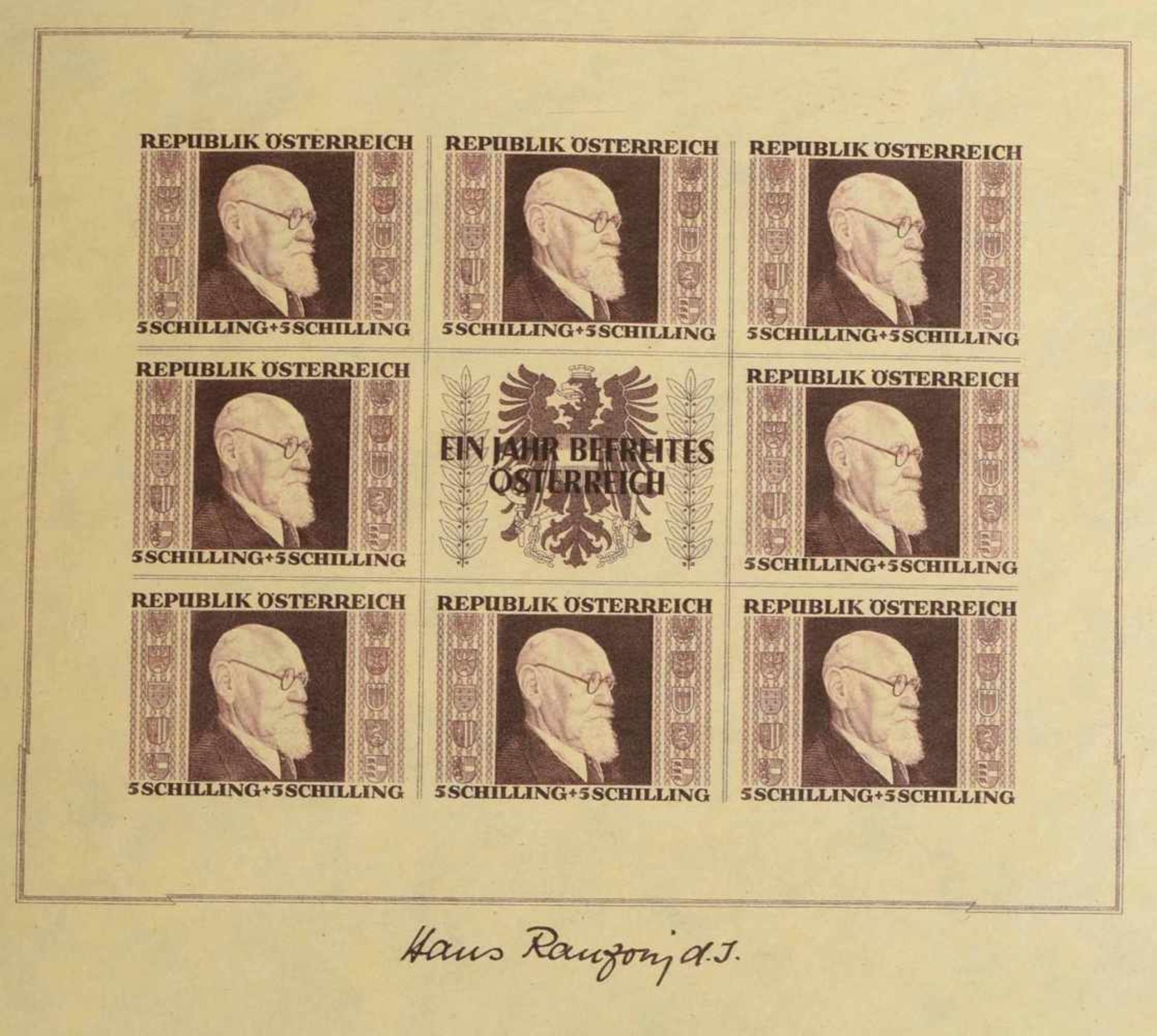 Briefmarken Österreich 1946 postfrisch, insg. alle 4 Blockausgaben, sog. "Renner-Blöcke" (Kleinbogen - Image 3 of 4