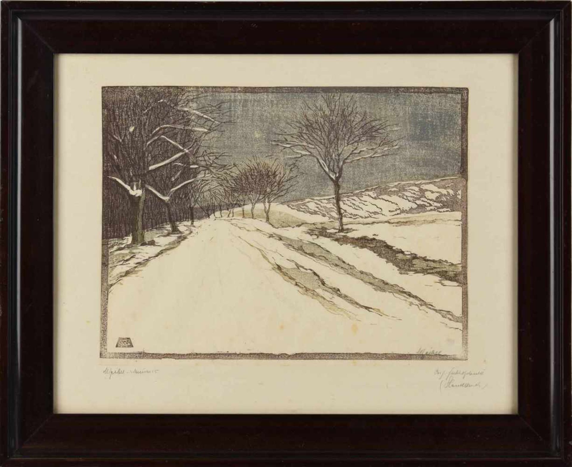 Geibel, Margarete (1876 Weimar - 1955 ebd.) Farbholzschnitt auf Japan, Winterlandschaft mit von - Bild 3 aus 4