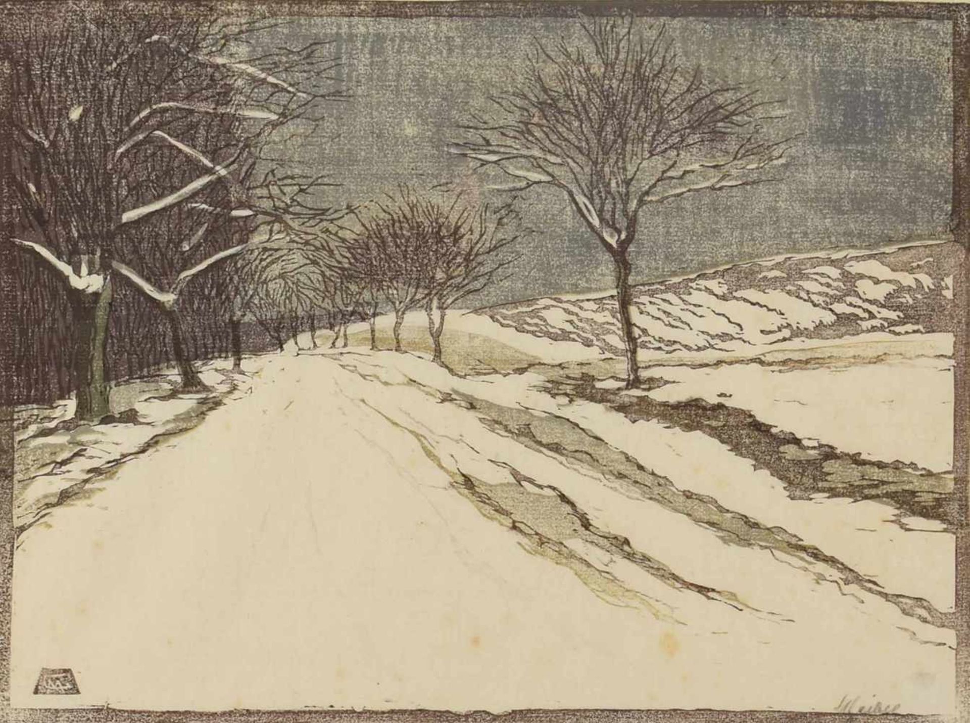Geibel, Margarete (1876 Weimar - 1955 ebd.) Farbholzschnitt auf Japan, Winterlandschaft mit von - Bild 2 aus 4
