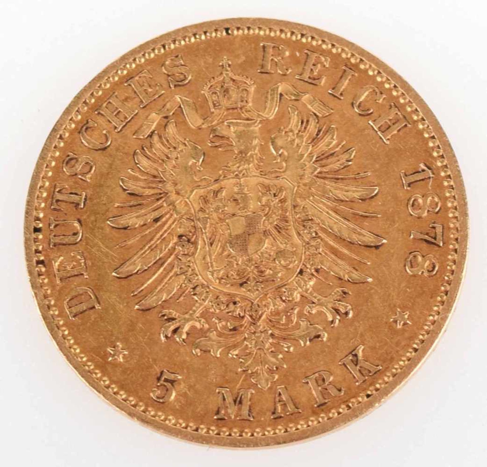 Goldmünze Kaiserreich/Preußen 1878 5 Mark in Gold, av. Wilhelm I. Deutscher Kaiser König von Preußen - Bild 3 aus 3