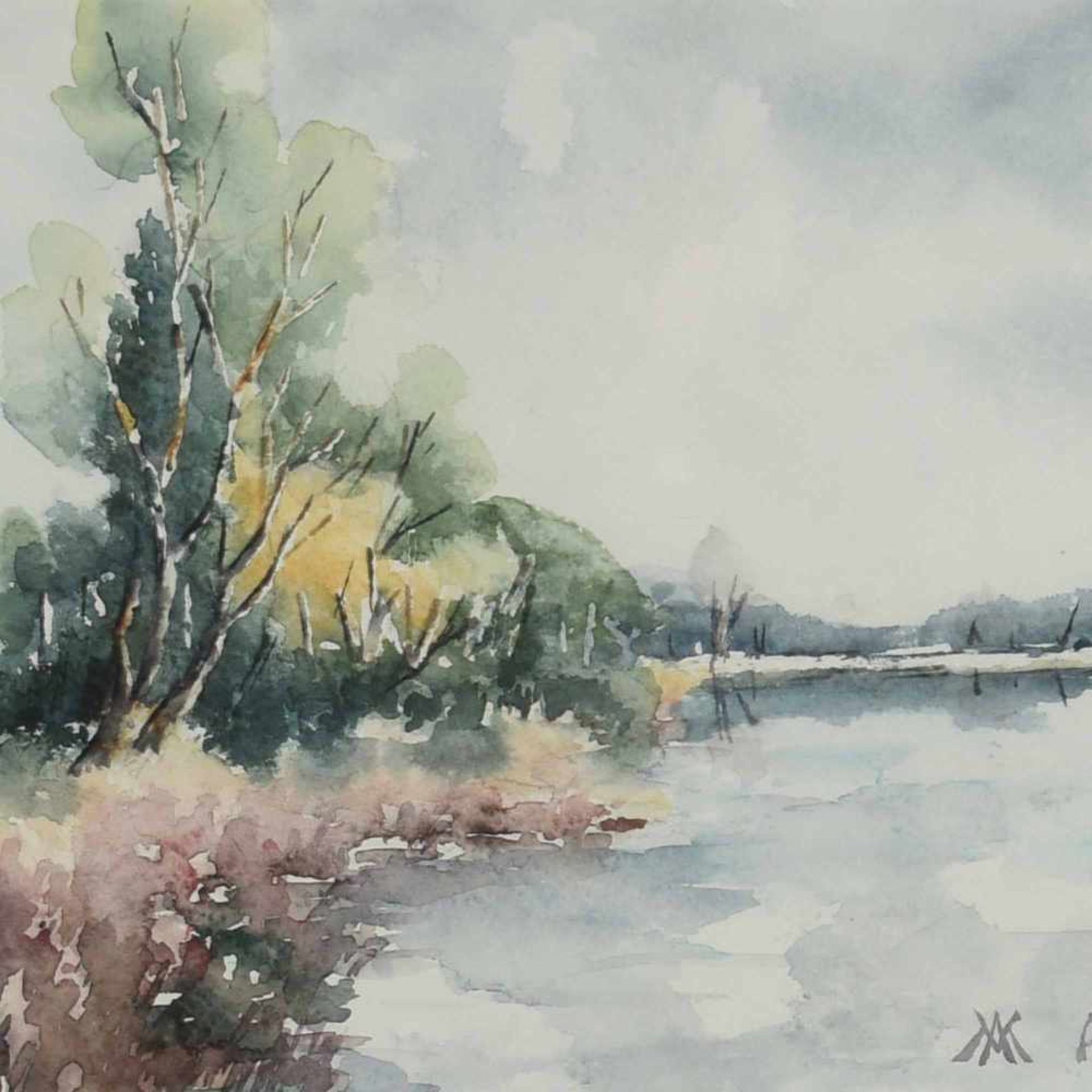 Mares, Anny Aquarell auf Papier, Flusslandschaft, rechts unten signiert und datiert (19)91, im