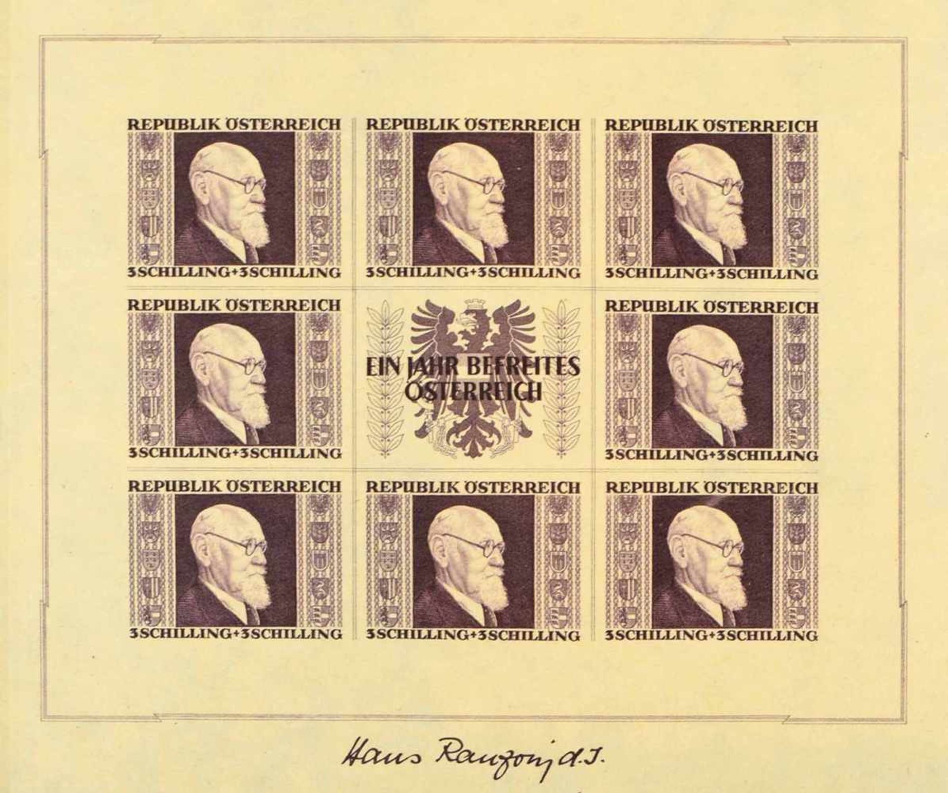 Briefmarken Österreich 1946 postfrisch, insg. alle 4 Blockausgaben, sog. "Renner-Blöcke" (Kleinbogen - Image 2 of 4