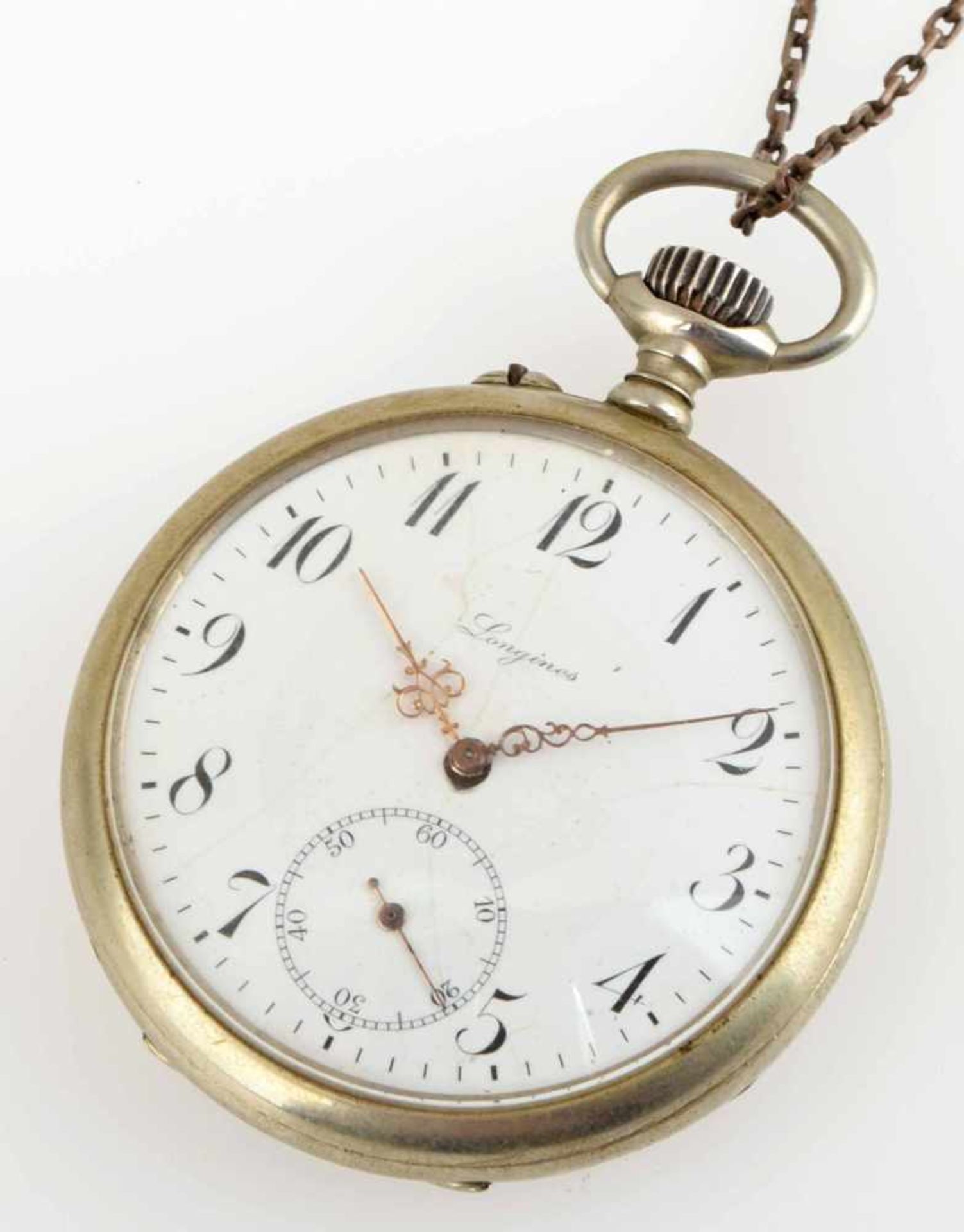 Herrentaschenuhr Metallgehäuse, mit nummeriertem Longines-Uhrwerk (2905285), Emailzifferblatt ( - Bild 2 aus 3