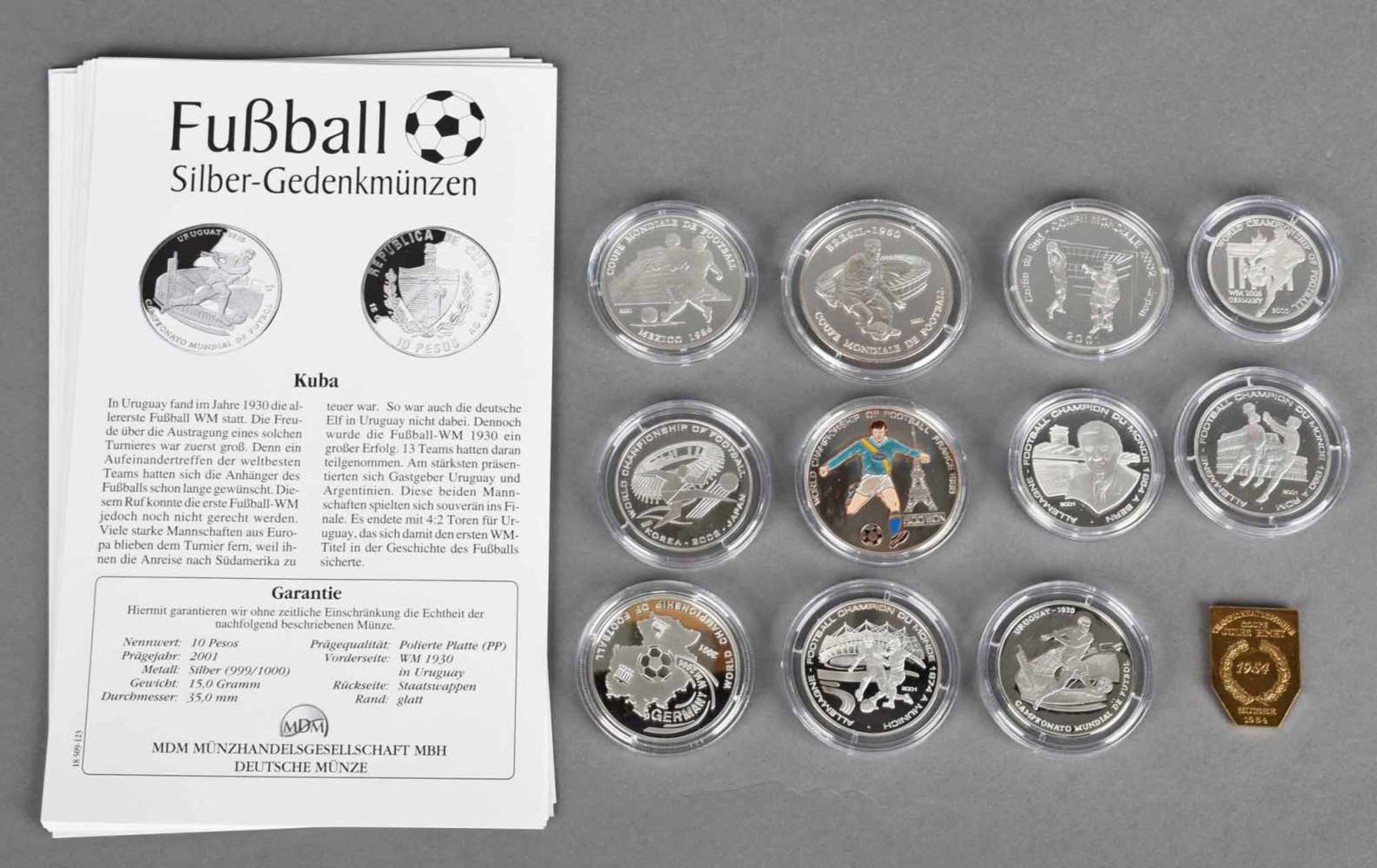 Sammlung Silbergedenkmünzen Fußball insg. 11 Münzen und eine Plakette (Fifa Siegermedaille WM 1954): - Bild 2 aus 2