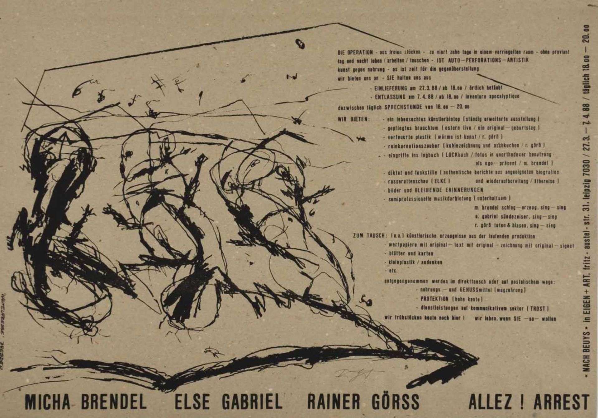 Görß, Rainer (1960 Neustrelitz - tätig in Berlin) Siebdruck auf braunem Packpapier, Plakat zur - Bild 2 aus 2