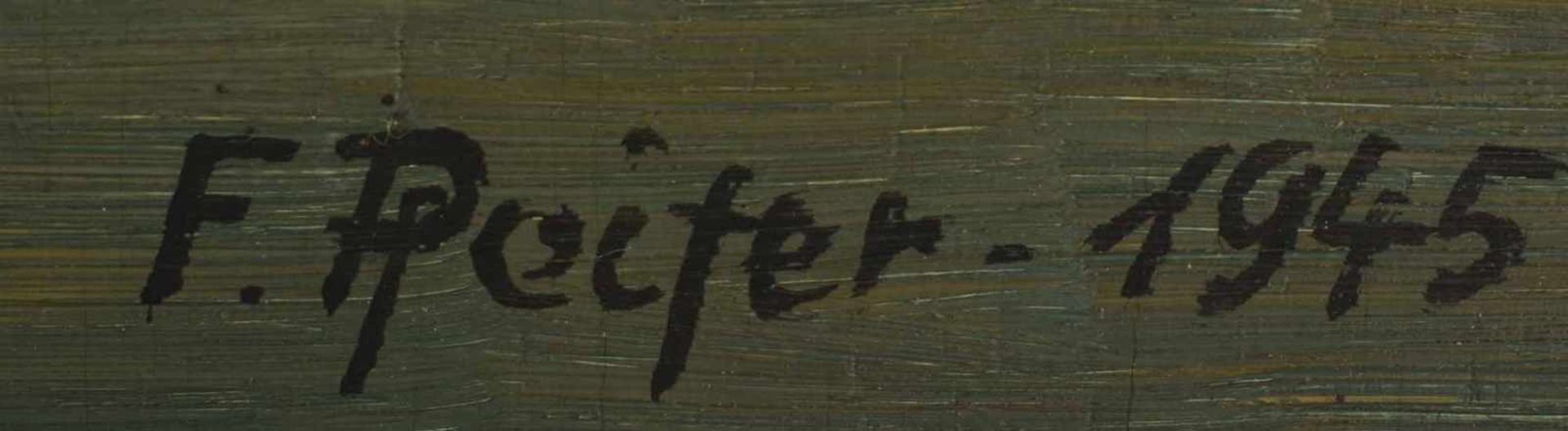 Pfeifer F. Öl/Holz, Stillleben mit Blumenstrauß in Vase, rechts unten signiert und datiert 1945, - Bild 4 aus 4
