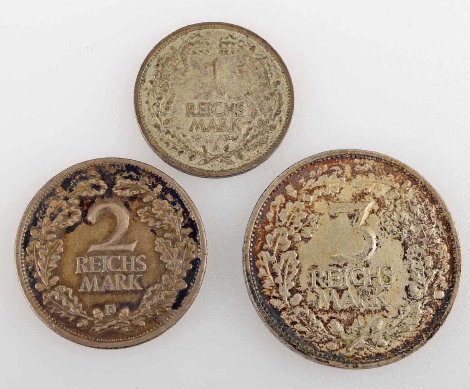 Silbermünzen Weimarer Republik insg. 3 versch. Ausgaben: 1 x 3 Reichsmark in Silber (500/1000, 15 - Bild 2 aus 3
