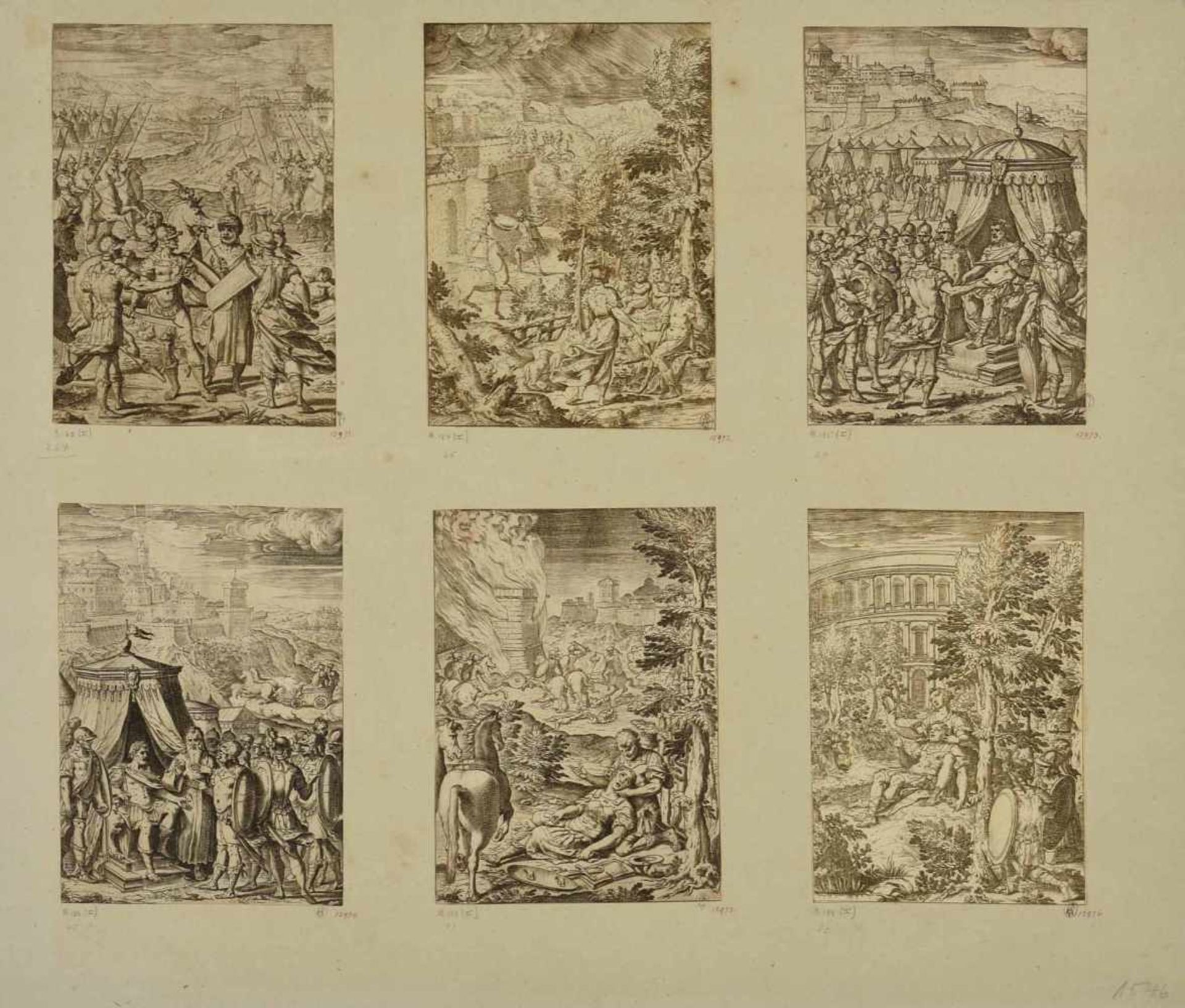 Franco, Giacomo (1550 Venedig - 1620 ebd.) 12 Kupferstiche, auf Karton kaschiert, Illustrationen - Bild 2 aus 3