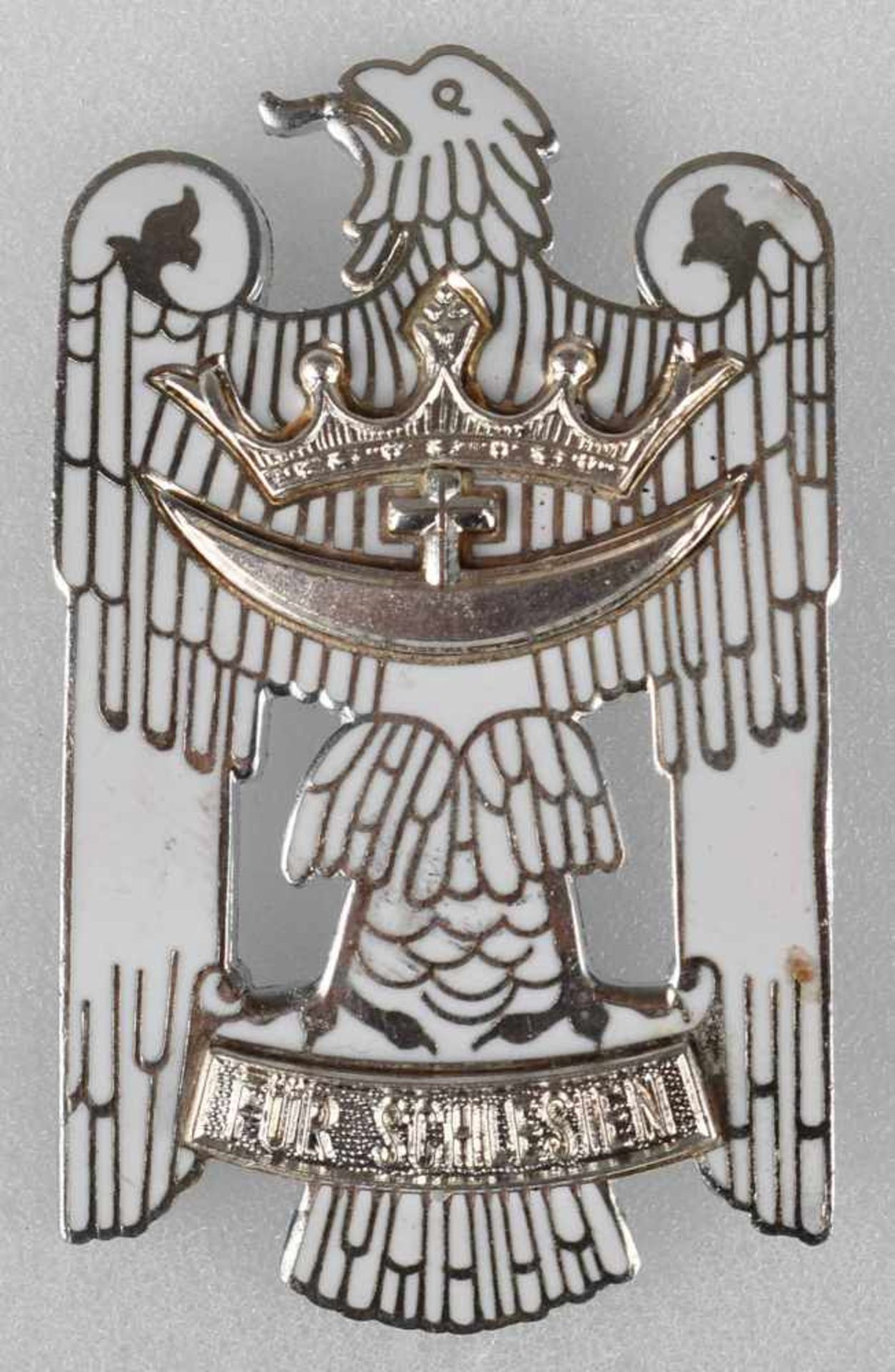 Abzeichen III. Reich sog. Schlesischer Adler, weiß emailliert, "Für Schlesien", senkrechte Nadel, - Bild 2 aus 2