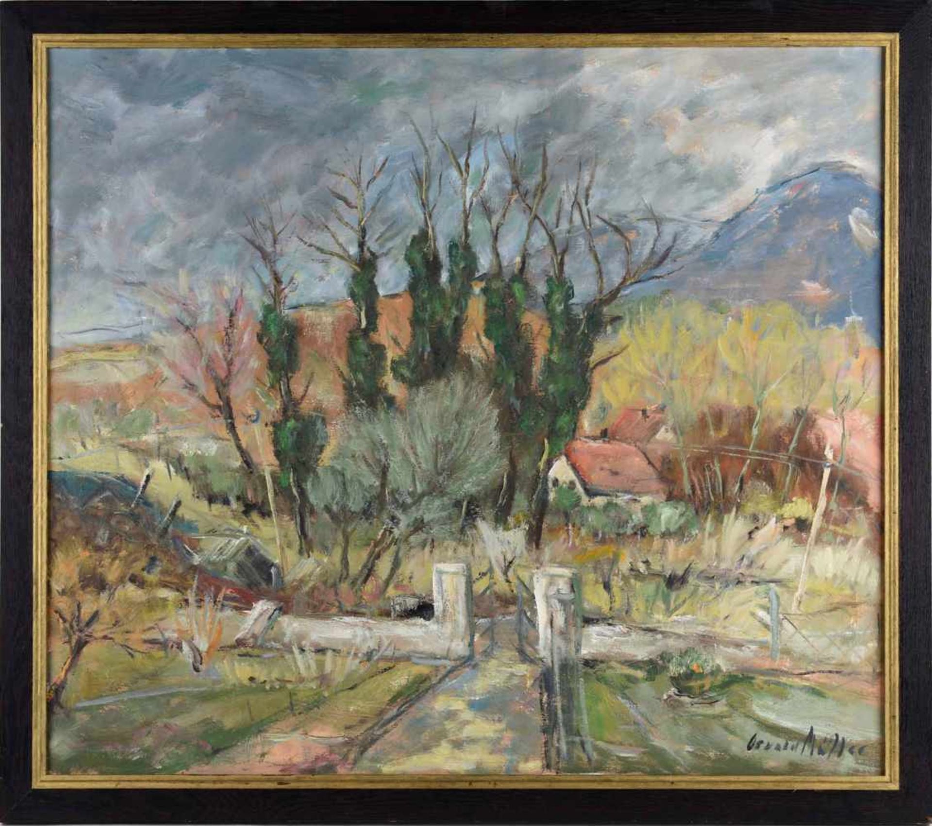 Müller, Oswald Öl/Lwd., Herbstlandschaft mit Häusern, rechts unten signiert, gerahmt, ca. 70 x 80 - Image 3 of 4