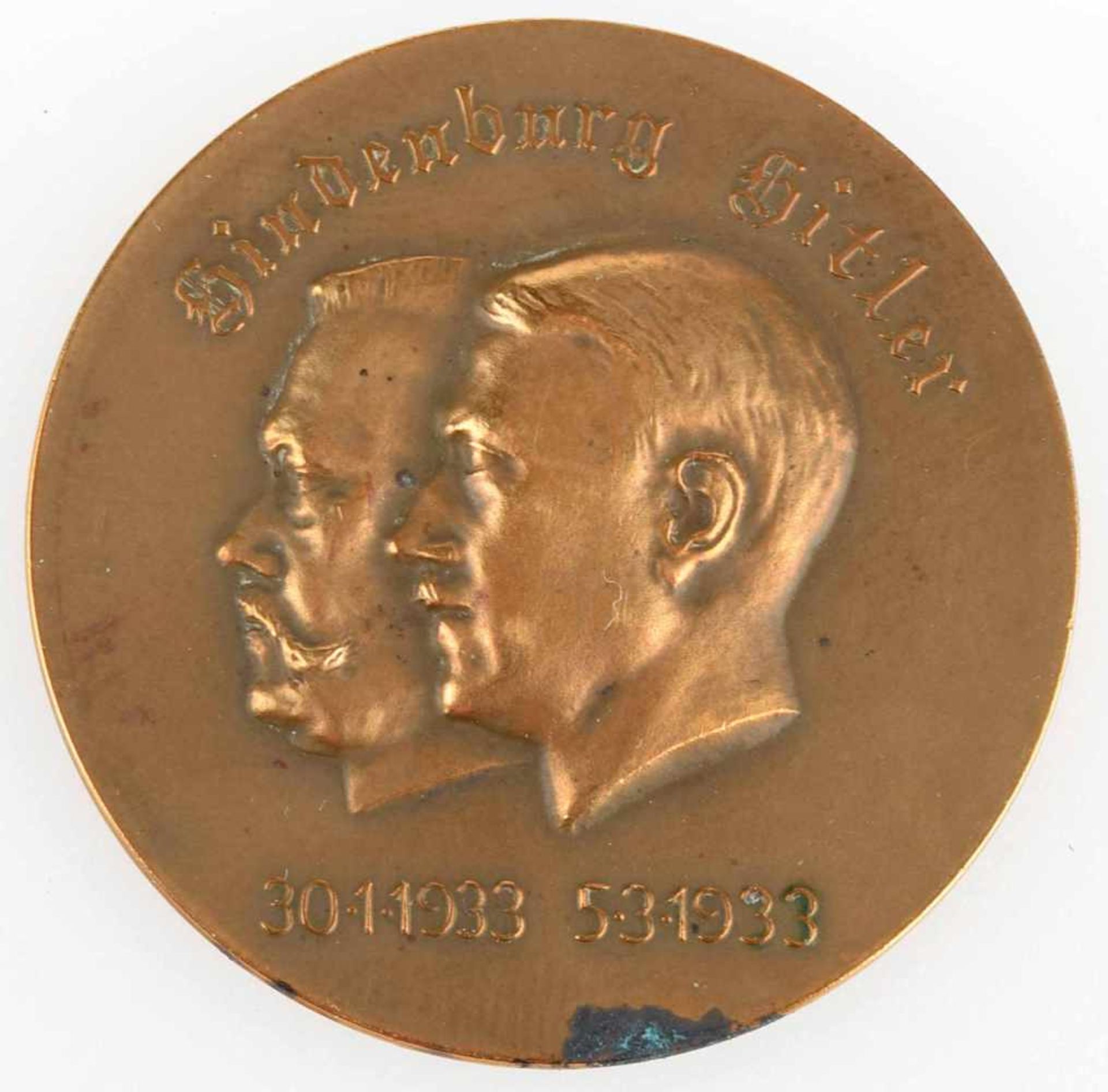 Medaille III. Reich Bronze, av. Hindenburg und Hitler Köpfe links 30.1.1933 - 5.3.1933, rv. "Für ein - Bild 2 aus 3