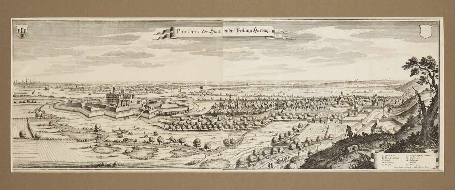 Ansicht von Harburg Kupferstich von 2 Platten, "Prospect der Statt undt Vestung Harburg", große - Bild 2 aus 2