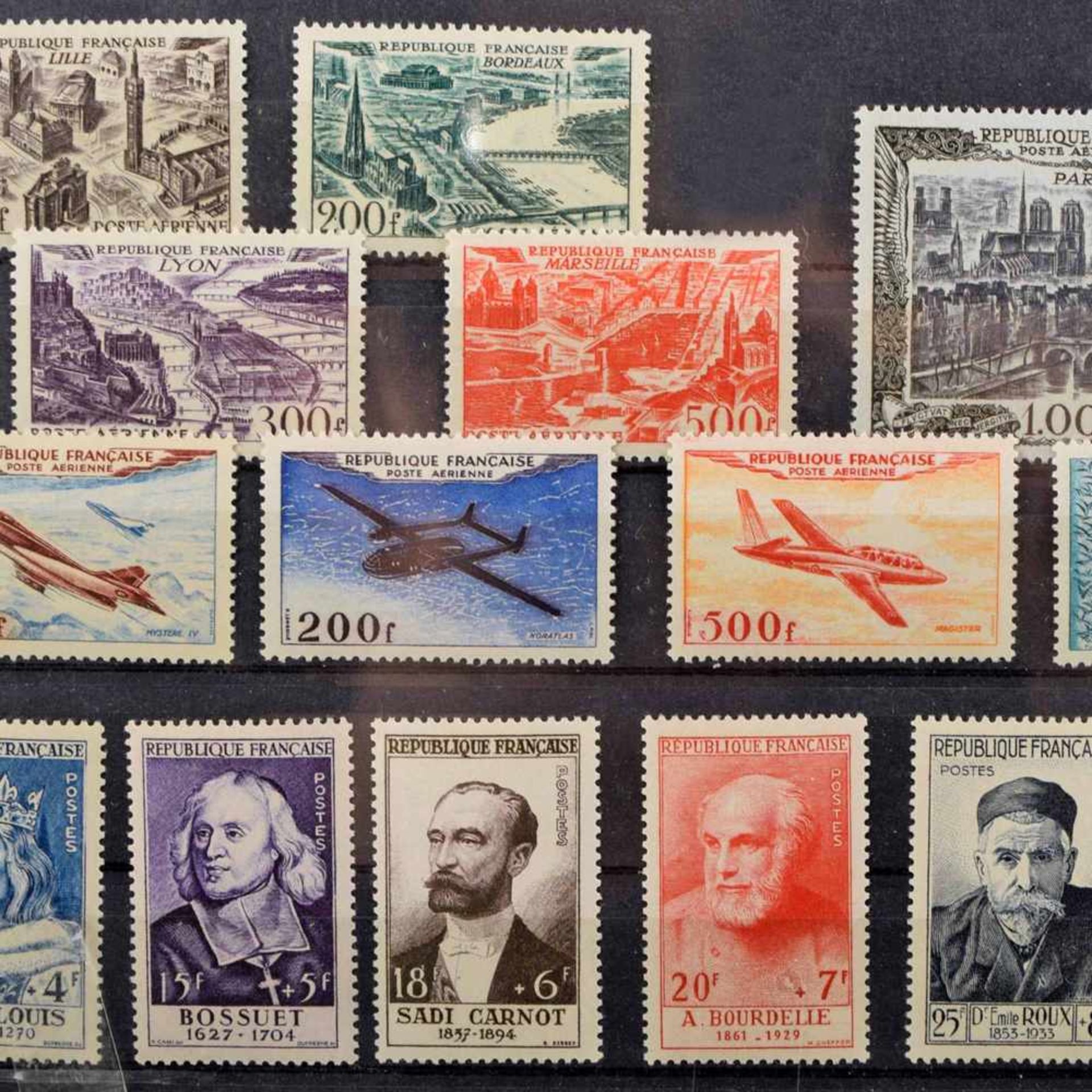 Briefmarken Frankreich postfrisch sauber, 1 x Flugpostausgabe "Stilisierte Städtebilder" 1949/50,