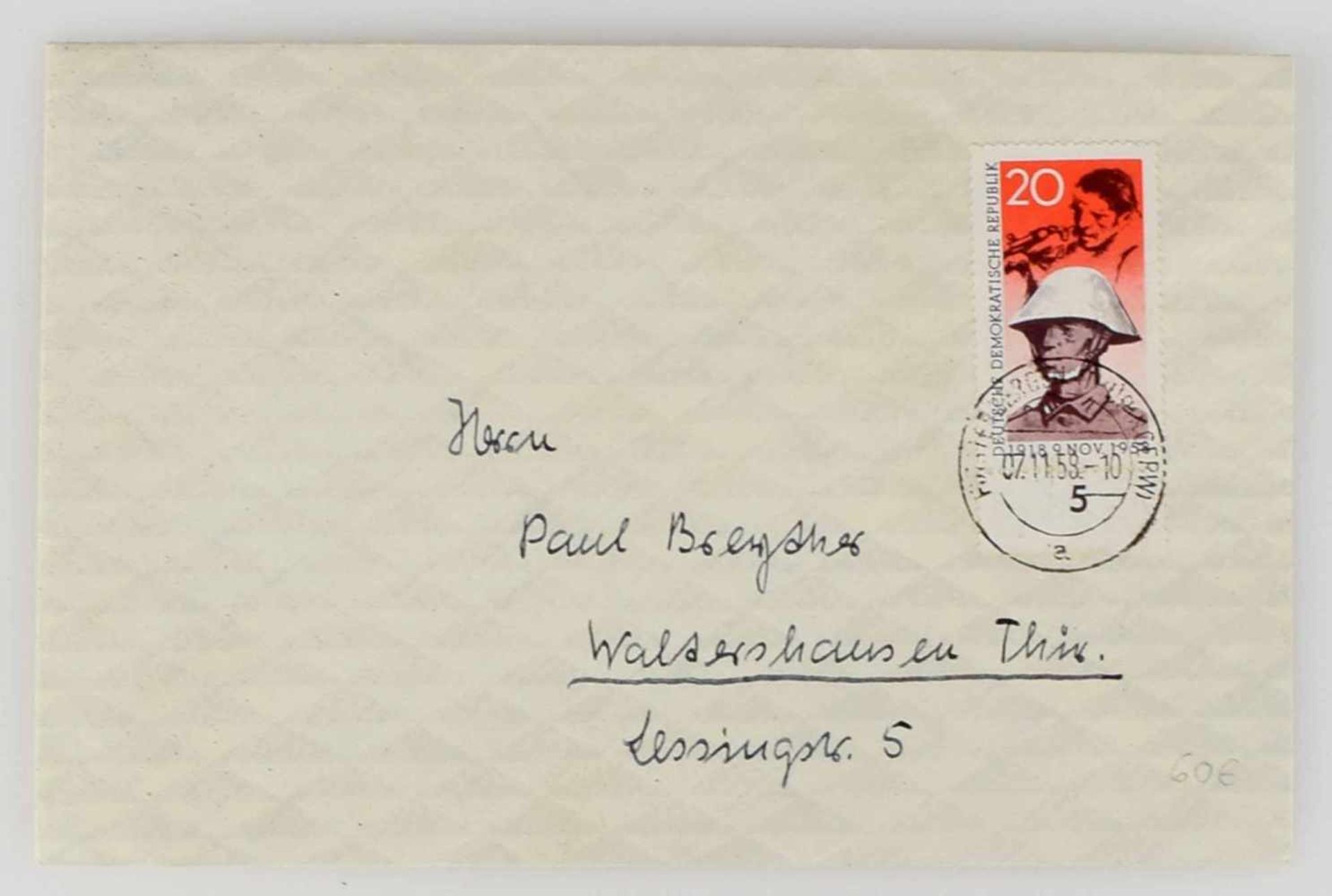 Briefbeleg 1958 DDR Brief frankiert mit Mi.-Nr. 662, der sog. "Pappchinese", So.-Ausgabe zum 40. - Image 2 of 2