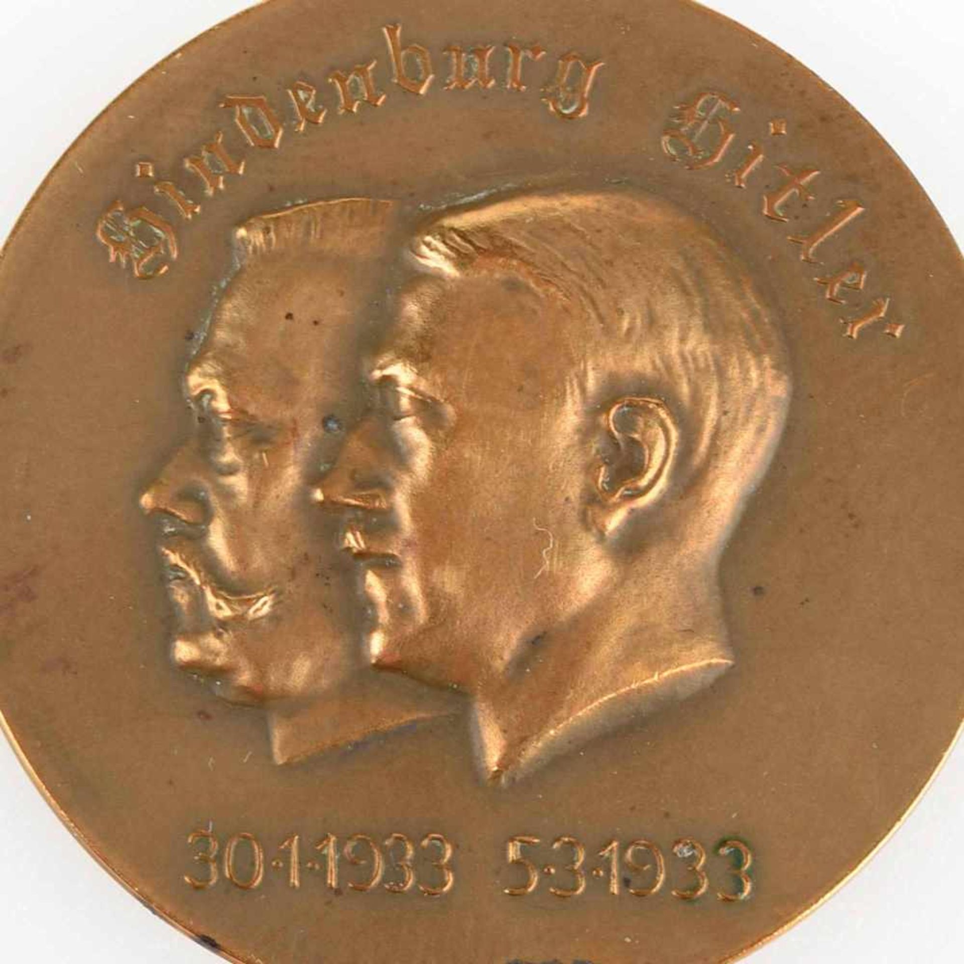 Medaille III. Reich Bronze, av. Hindenburg und Hitler Köpfe links 30.1.1933 - 5.3.1933, rv. "Für ein