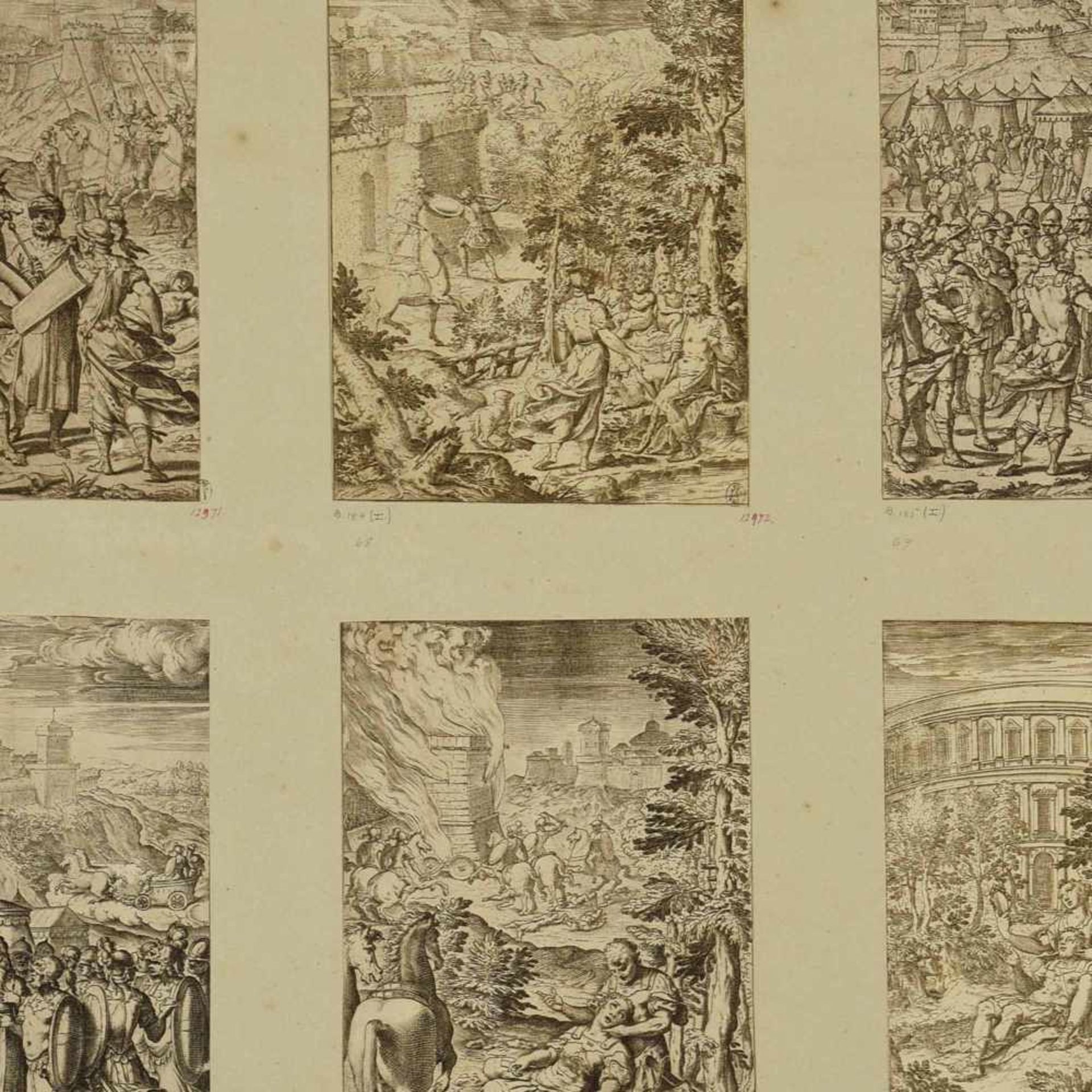 Franco, Giacomo (1550 Venedig - 1620 ebd.) 12 Kupferstiche, auf Karton kaschiert, Illustrationen