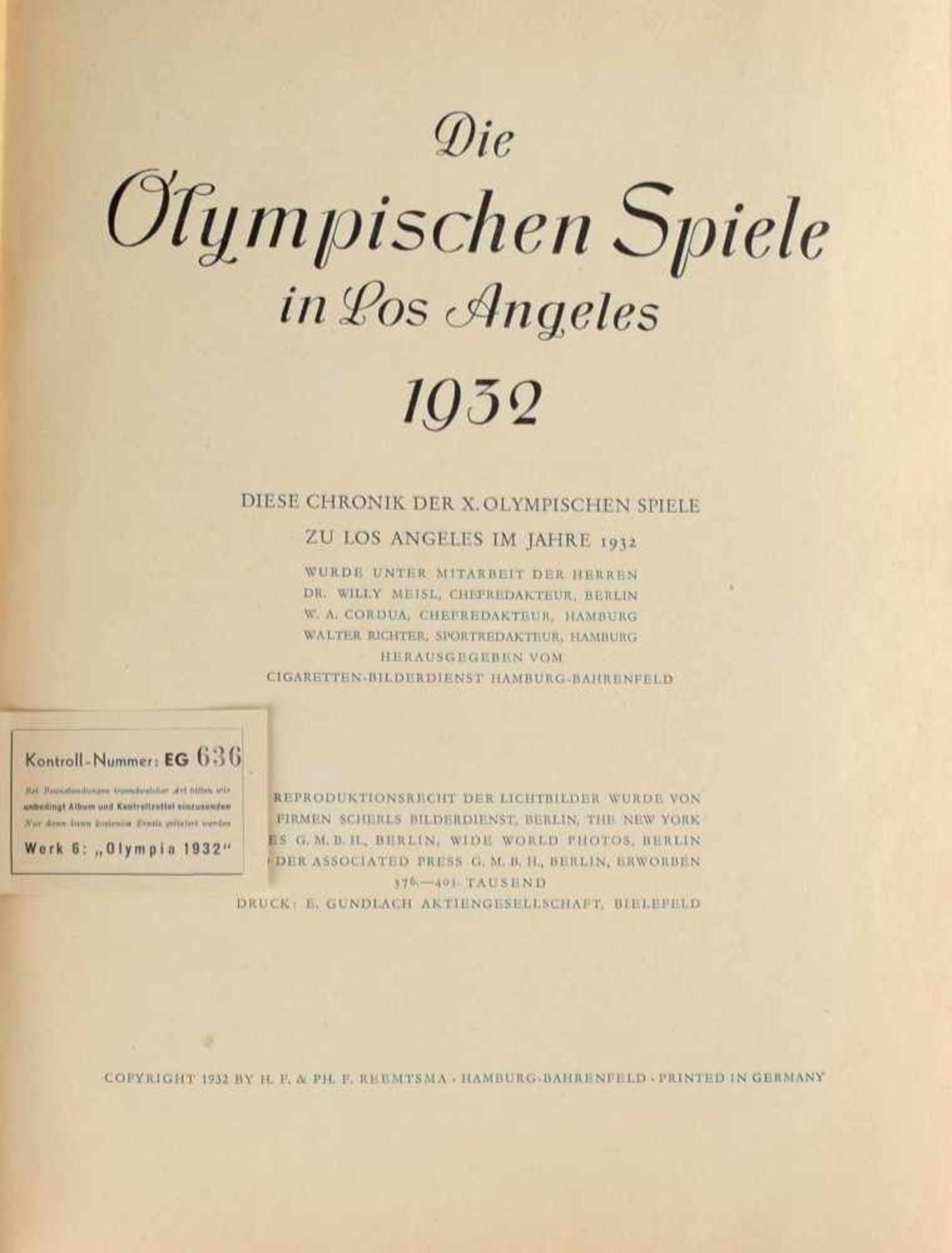 Sammelbilderalbum zur Olympiade 1932 "Die Olympischen Spiele in Los Angeles 1932", hrsg. vom - Image 3 of 4