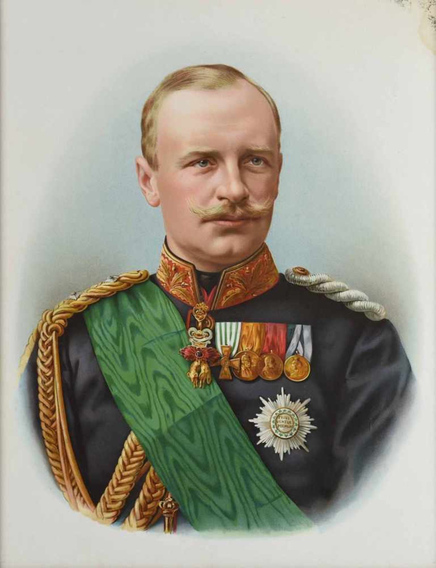 Friedrich August von Sachsen alter Mehrfarbendruck der Zeit, Brustbild in Paradeuniform, hinter Glas - Bild 2 aus 3