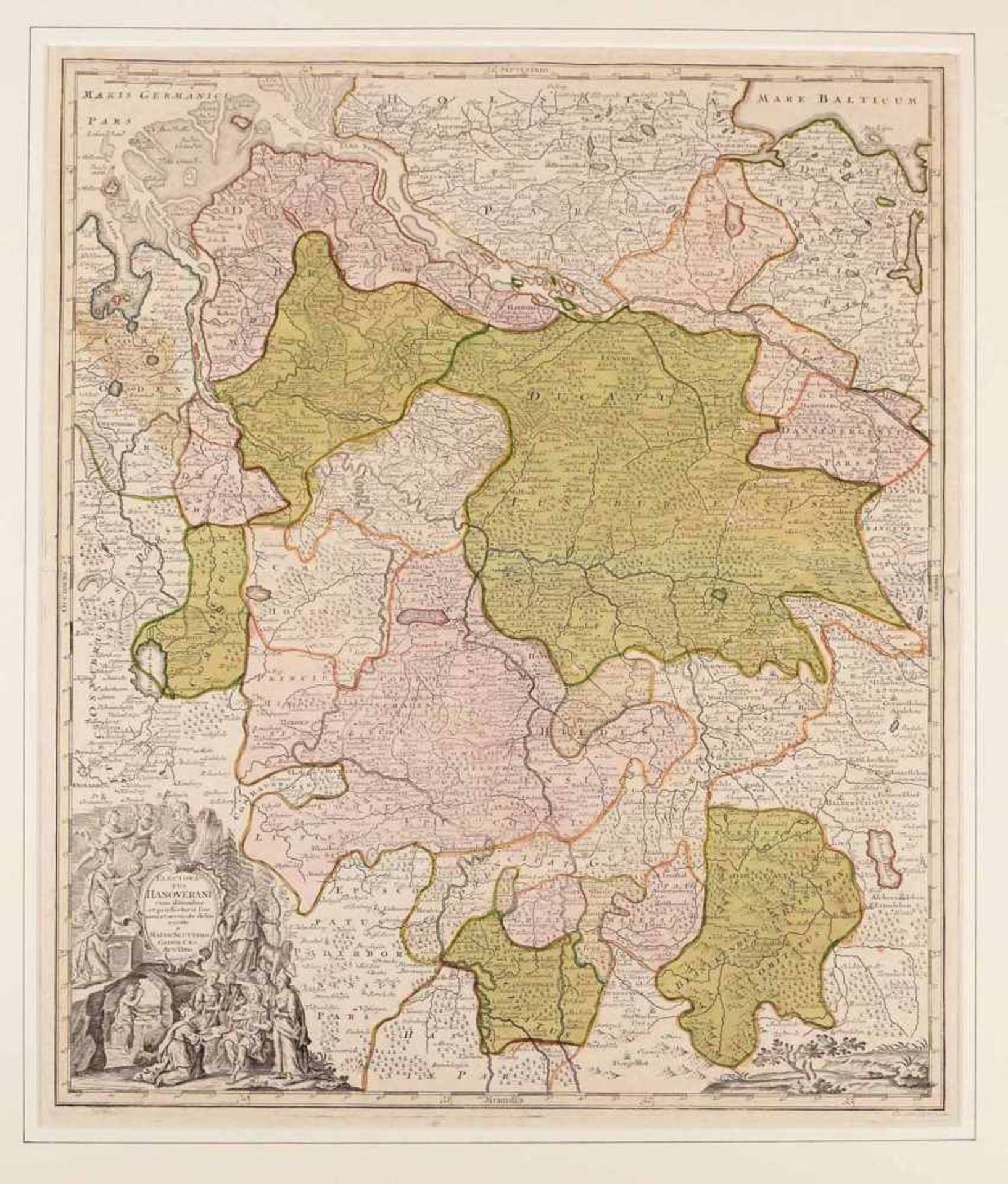 Karte Hannover Kupferstich, teilkoloriert, "Electoratus Hanoverani cum ditionibus et - Bild 2 aus 2