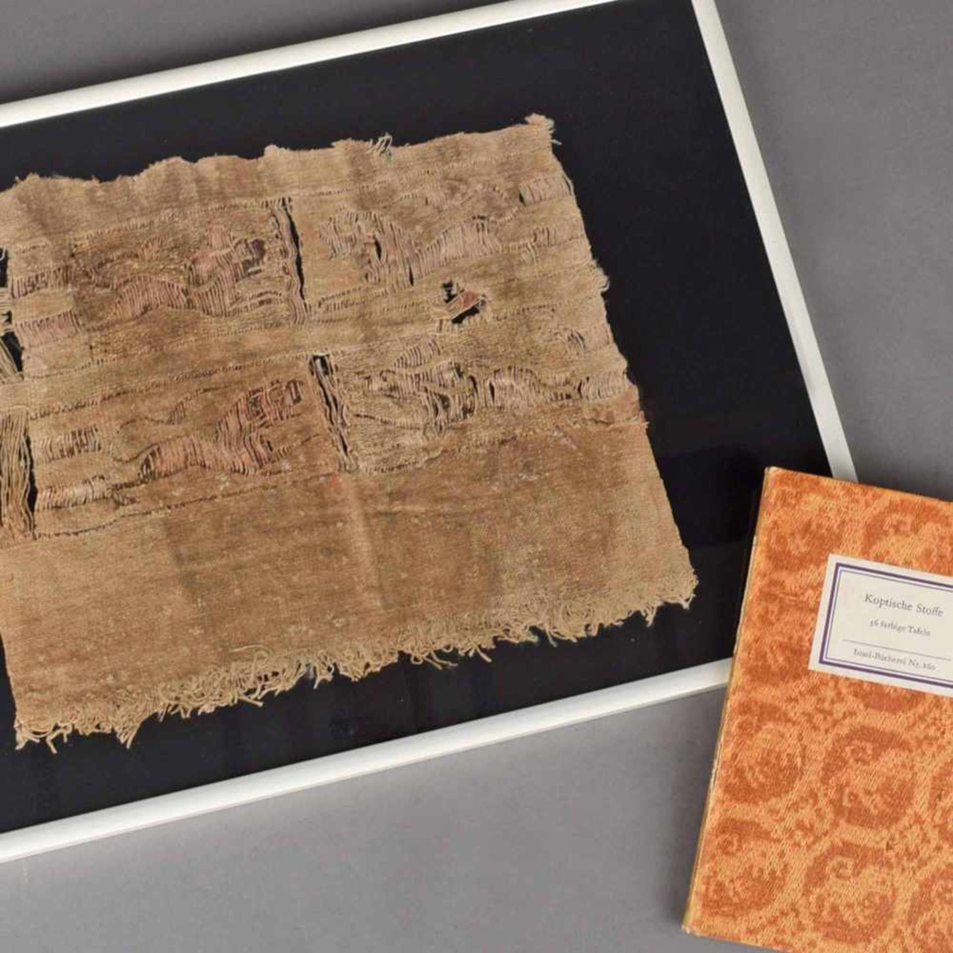 Koptischer Leinenstoff 6. Jh. und Buch 1 x koptischer Leinenstoff, rechteckiges beigebraunes