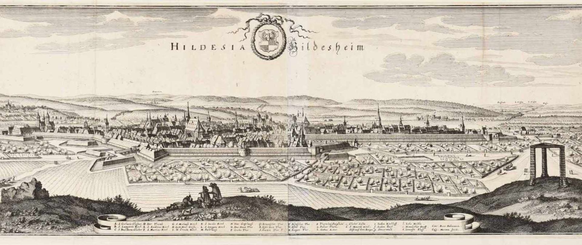 Ansicht von Hildesheim Kupferstich, "Hildesia", Panorama der Stadt Hildesheim mit barocken - Bild 2 aus 2