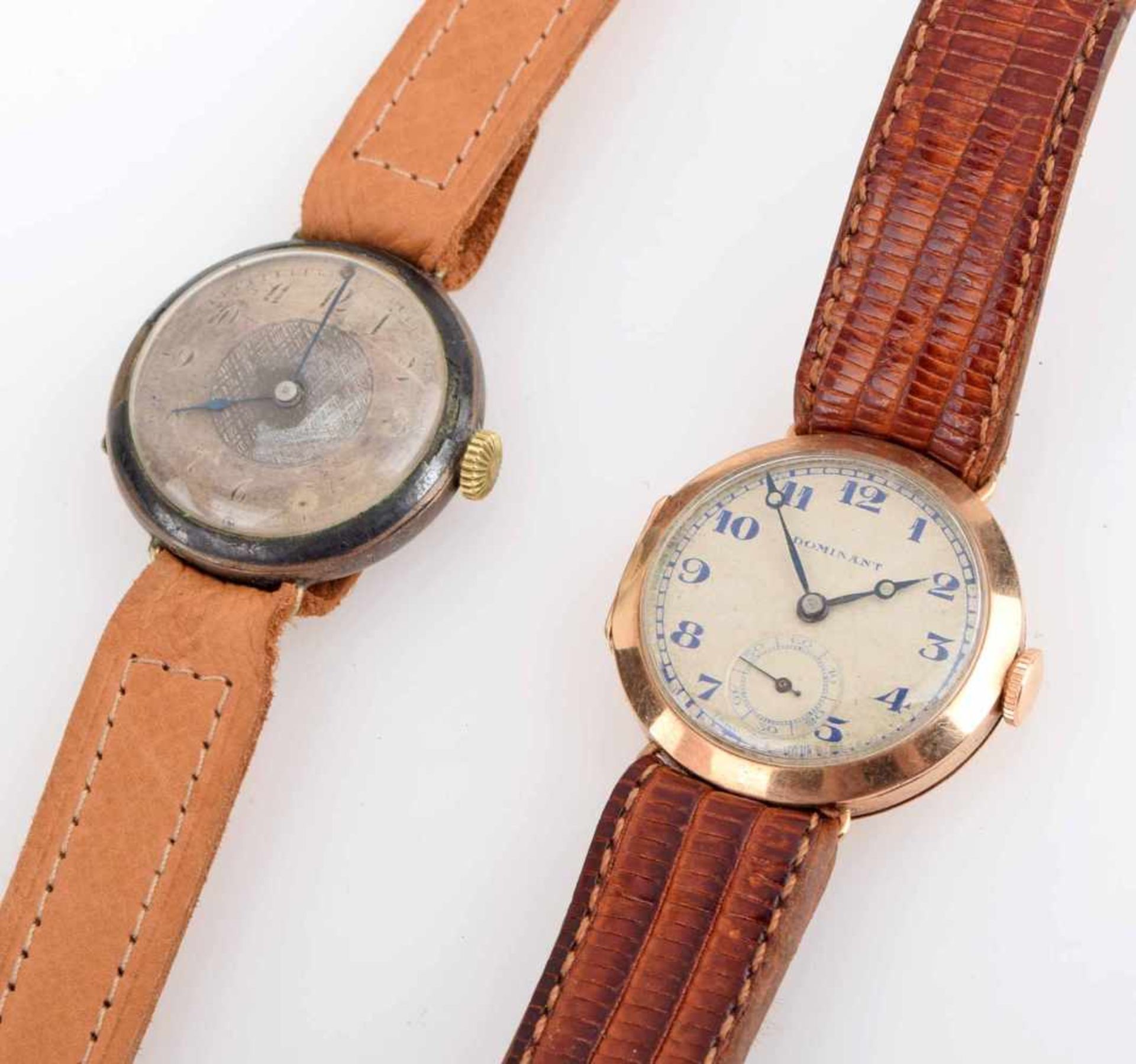 Zwei Armbanduhren 1 x Gehäuse RG 375, Handaufzug (ungeprüft), helles Zifferblatt bez. "Dominant", - Bild 2 aus 3