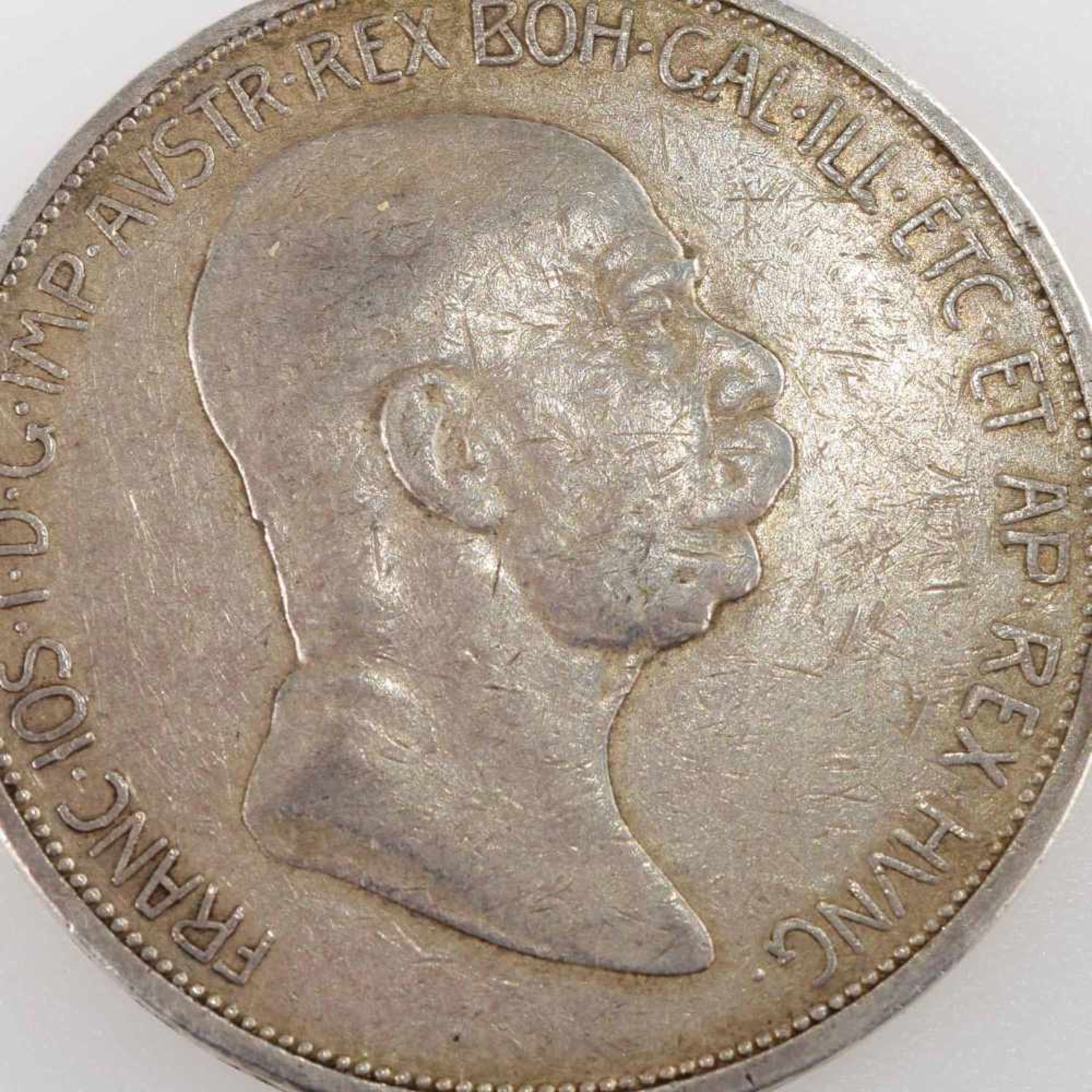 Silbermünze Österreich-Ungarn 1908 5 Kronen, av. Franz Joseph Kopf rechts (1848 - 1916), rv.