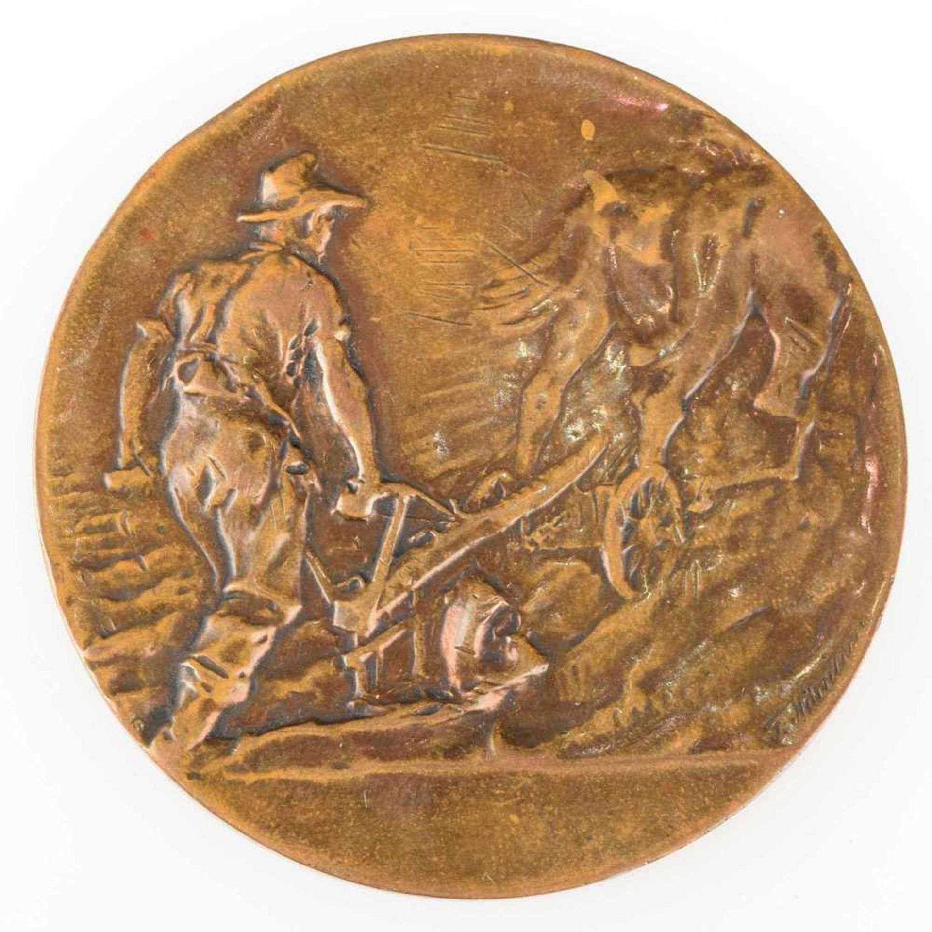 Medaille Sachsen um 1914 Bronze, "Für Verdienste um die Landwirtschaft", av. Bauer hinter einem - Bild 2 aus 3