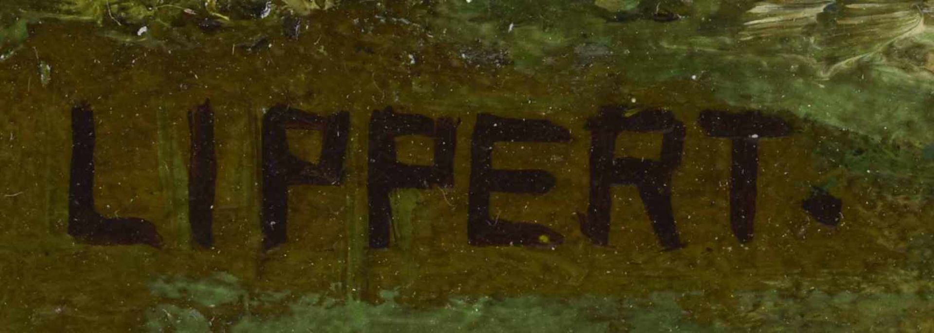 Lippert Öl/Hartfaser, Gebirgslandschaft mit Bauernhaus, links unten signiert, gerahmt, ca. 29 x 36 - Image 4 of 4