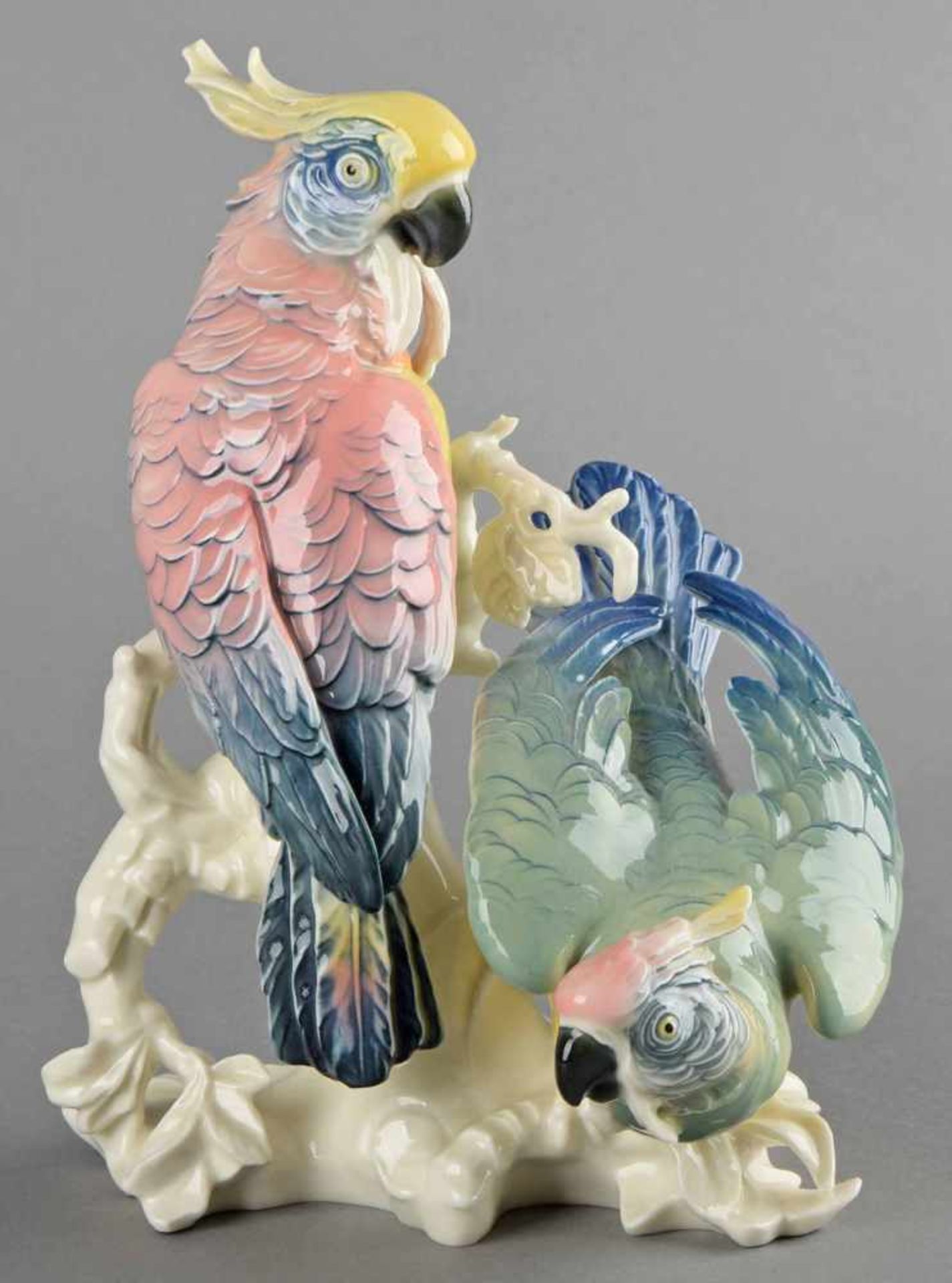 Vogelfigur Hersteller: Porzellanfabrik Karl Ens, Volkstedt (grüne Mühlenmarke), zwei Kakadus, - Bild 2 aus 3