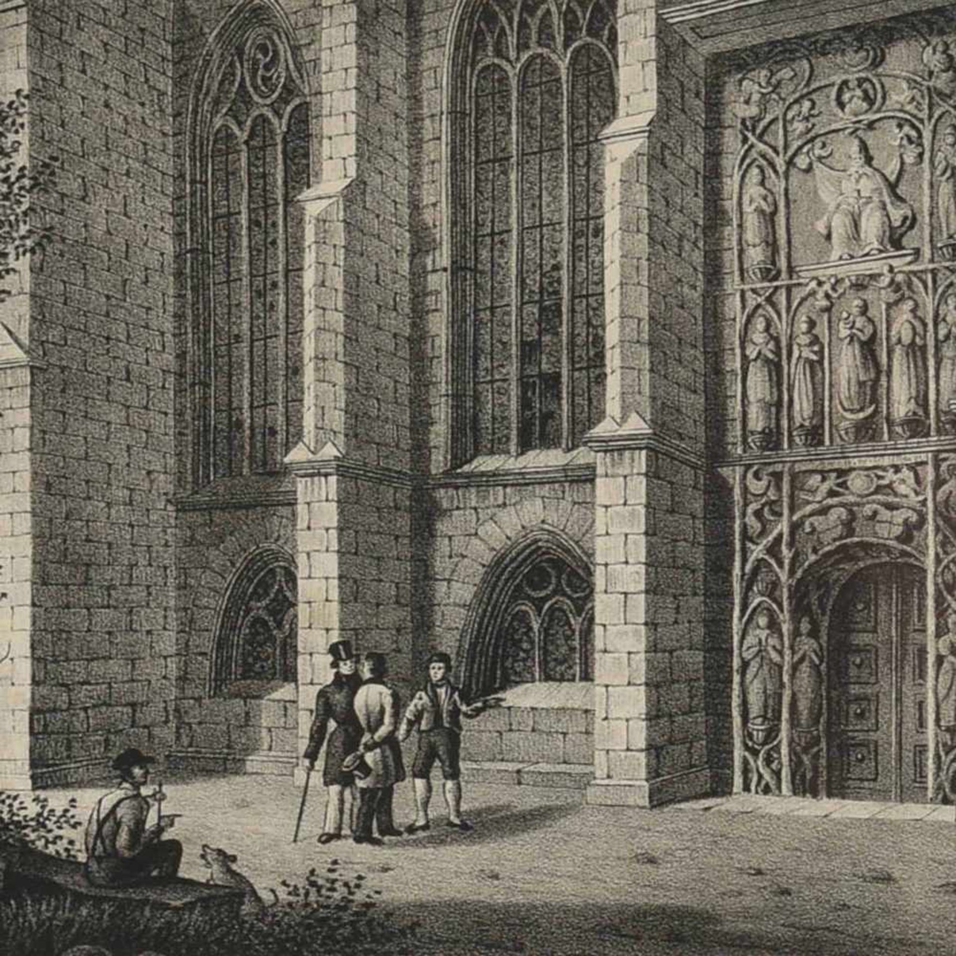 Drei Chemnitzer Ansichten dabei: Lithografie von H. Teichgräber, "Das Portal der Schlosskirche zu