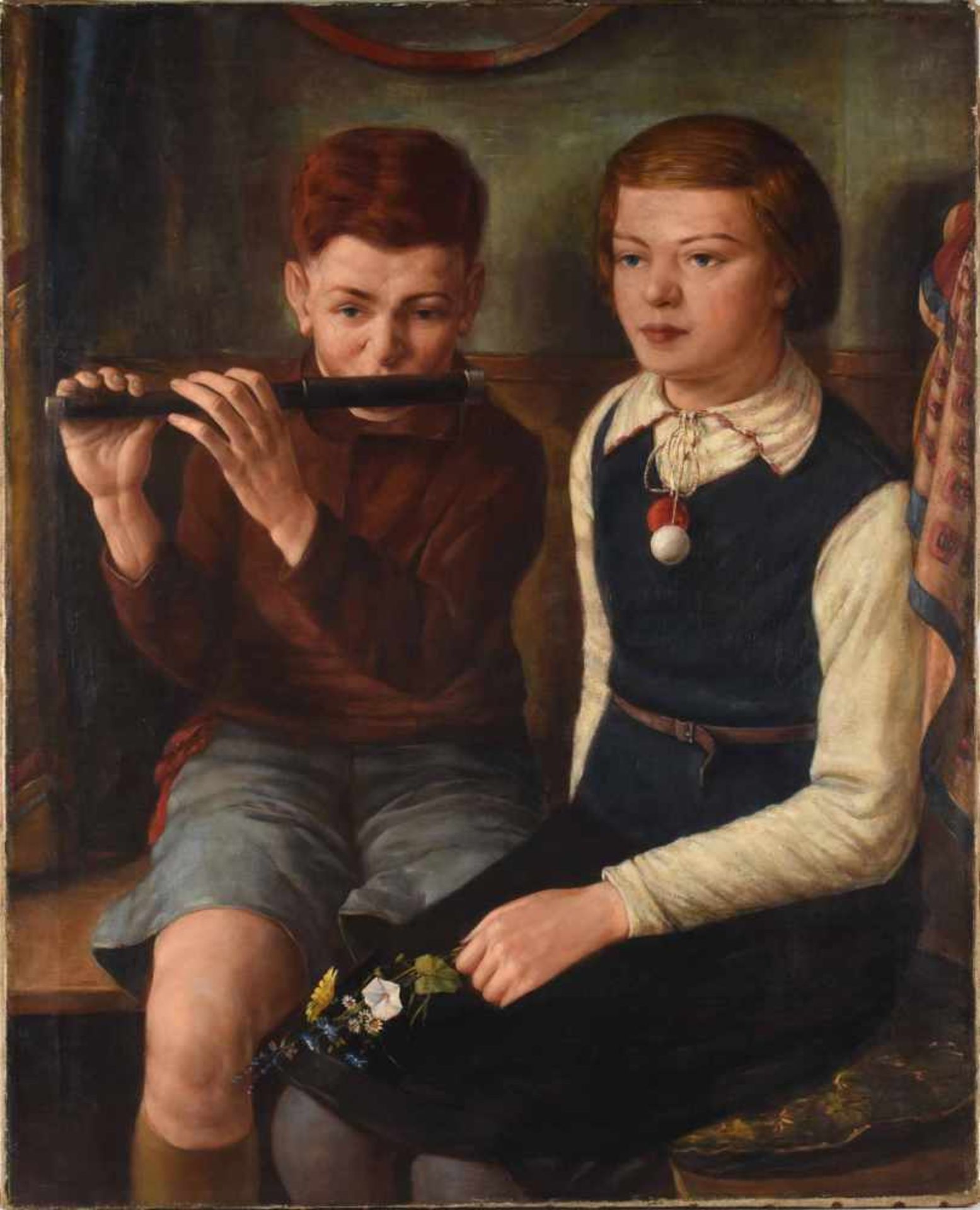 Schaarschmidt, Helmut (1913 Plauen - gefallen 1944) Öl/Lwd., "Geschwisterpaar", - Image 2 of 2