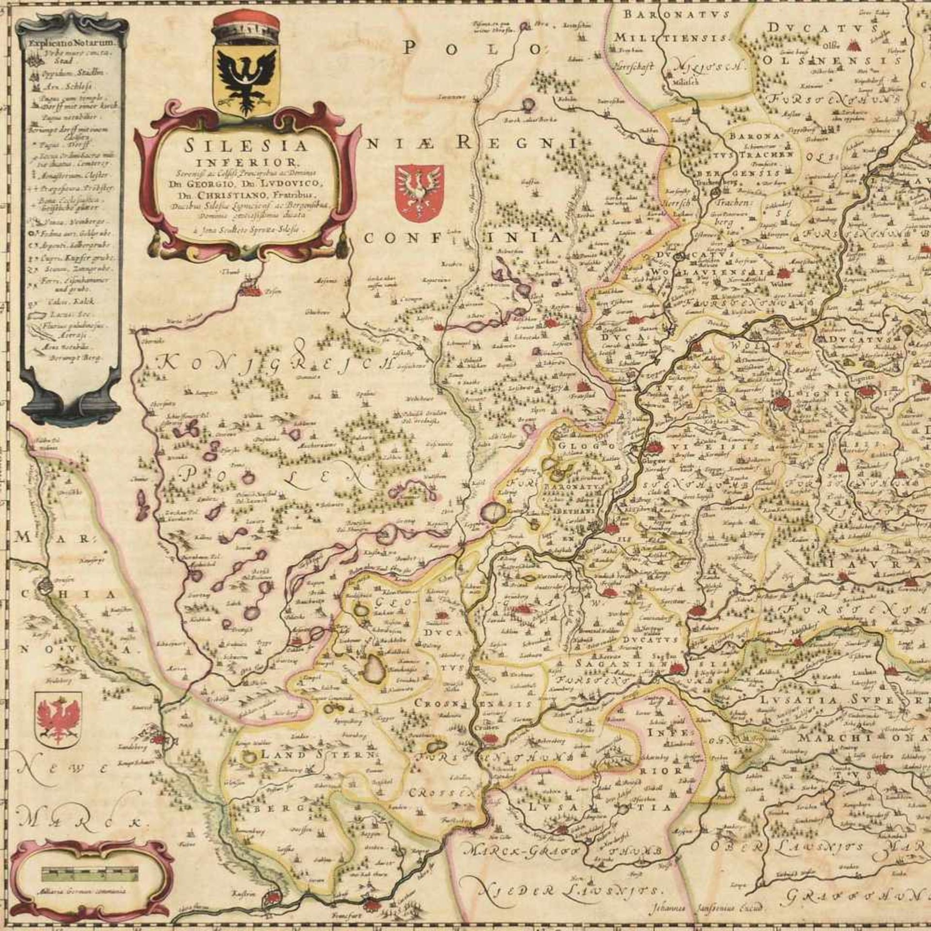 Karte Schlesien Kupferstich, teilkoloriert, "Silesia Inferior Sereniß. ac Celsiss, Principibus ac