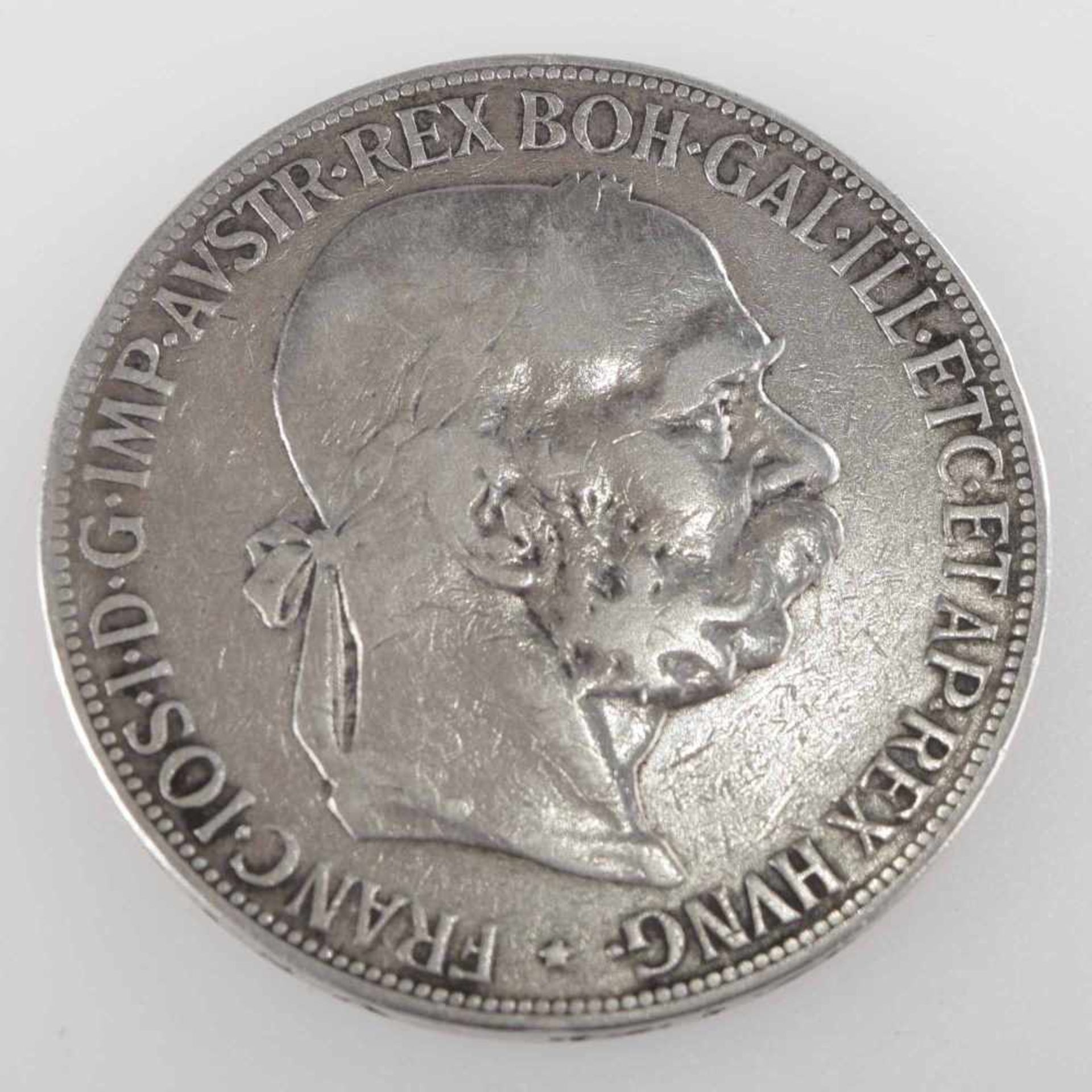 Silbermünze Österreich-Ungarn 1900 5 Kronen, av. Franz Joseph Kopf rechts mit Lorbeer (1848 - 1916), - Bild 2 aus 3
