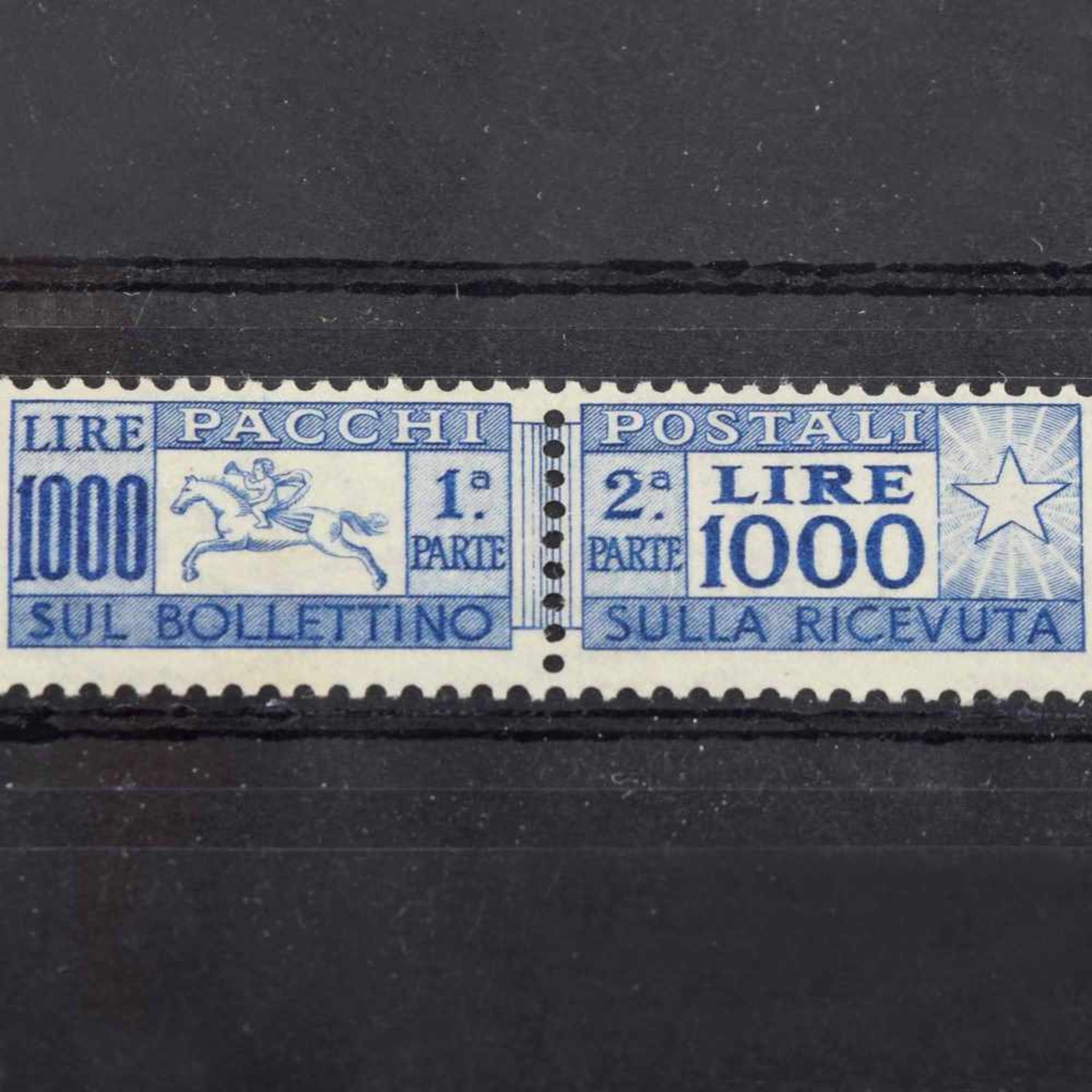 Briefmarke Italien postfrisch sauber, Paketmarke vom 4. Juni 1954, 1000 Li. kornblumenblau, Mi.-