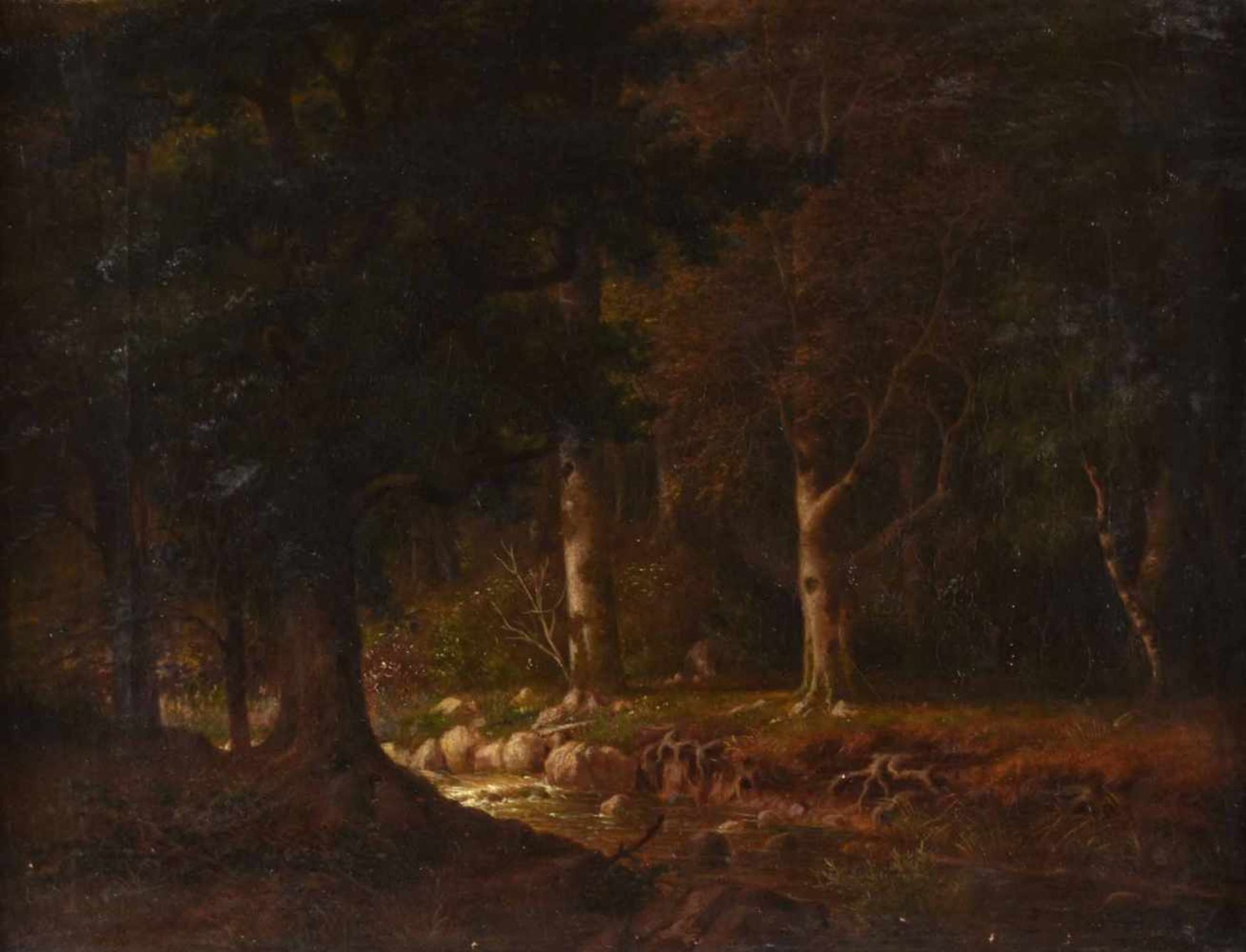 Wünnenberg, Walther (1818 Coesfeld - um 1900) Öl/Lwd., Waldlandschaft mit Bachlauf, links unten - Bild 2 aus 3