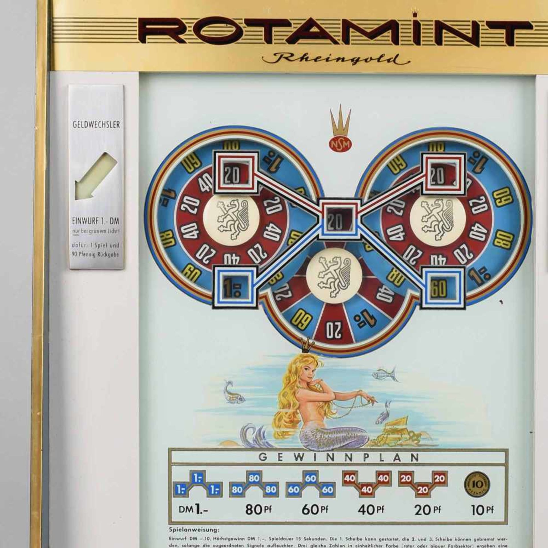 Wandspielautomat "Rotamint Rheingold", elektrisch betrieben, mit Geldeinwurf, 3 Rotationsscheiben